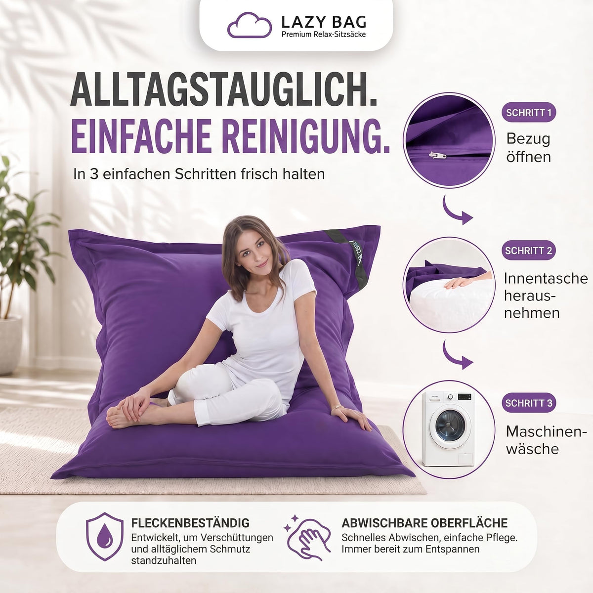 LazyBag XXL Sitzsack 180x140 cm aus Baumwolle – Violett – PT05 #Variante_Violett