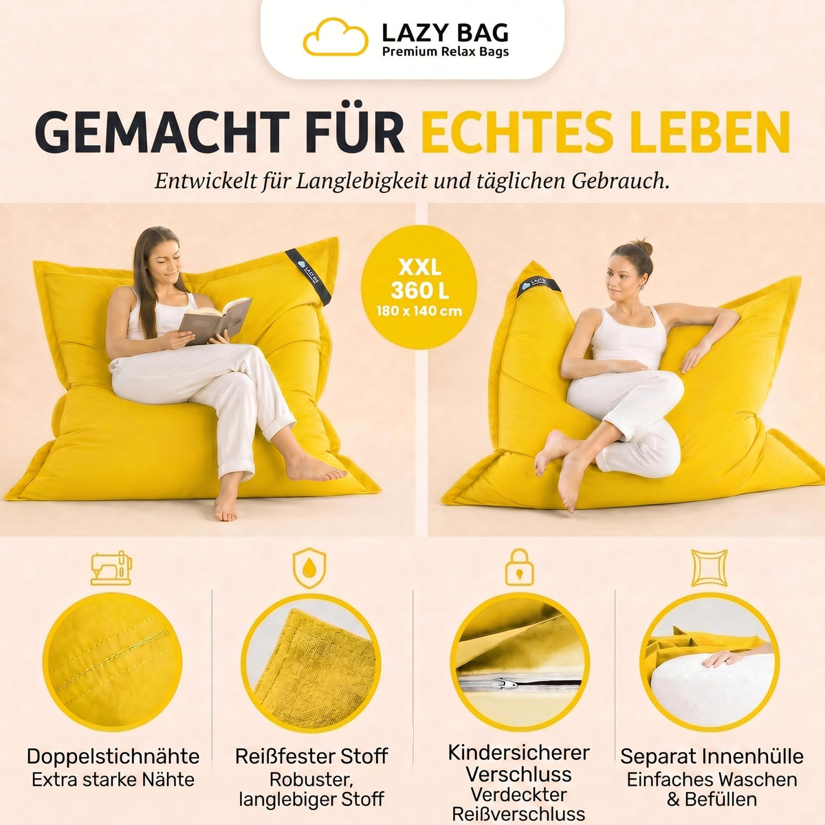 LazyBag Baumwolle Gelb – Produktbild 3 #Variante_Gelb
