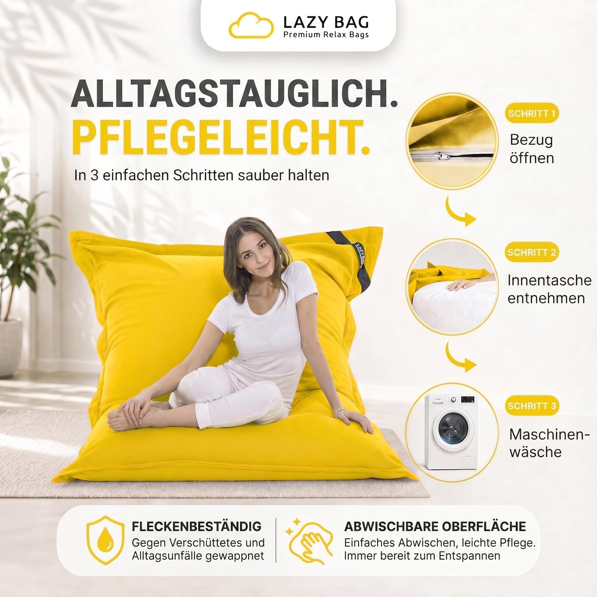 LazyBag XXL Sitzsack 180x140 cm aus Baumwolle – Gelb – PT05 #Variante_Gelb