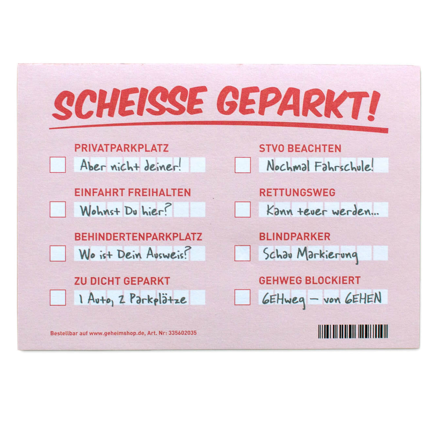 Notizblock Scheisse Geparkt Strafzettel Knöllchen Falschparker - 25 Blatt  DIN A6