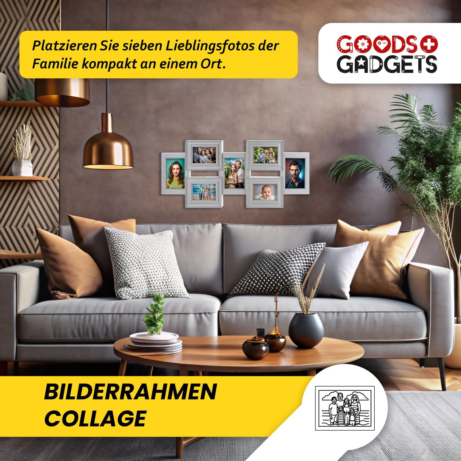Bilderrahmen-Collage Grau – Wand-Galerierahmen für 7 Fotos