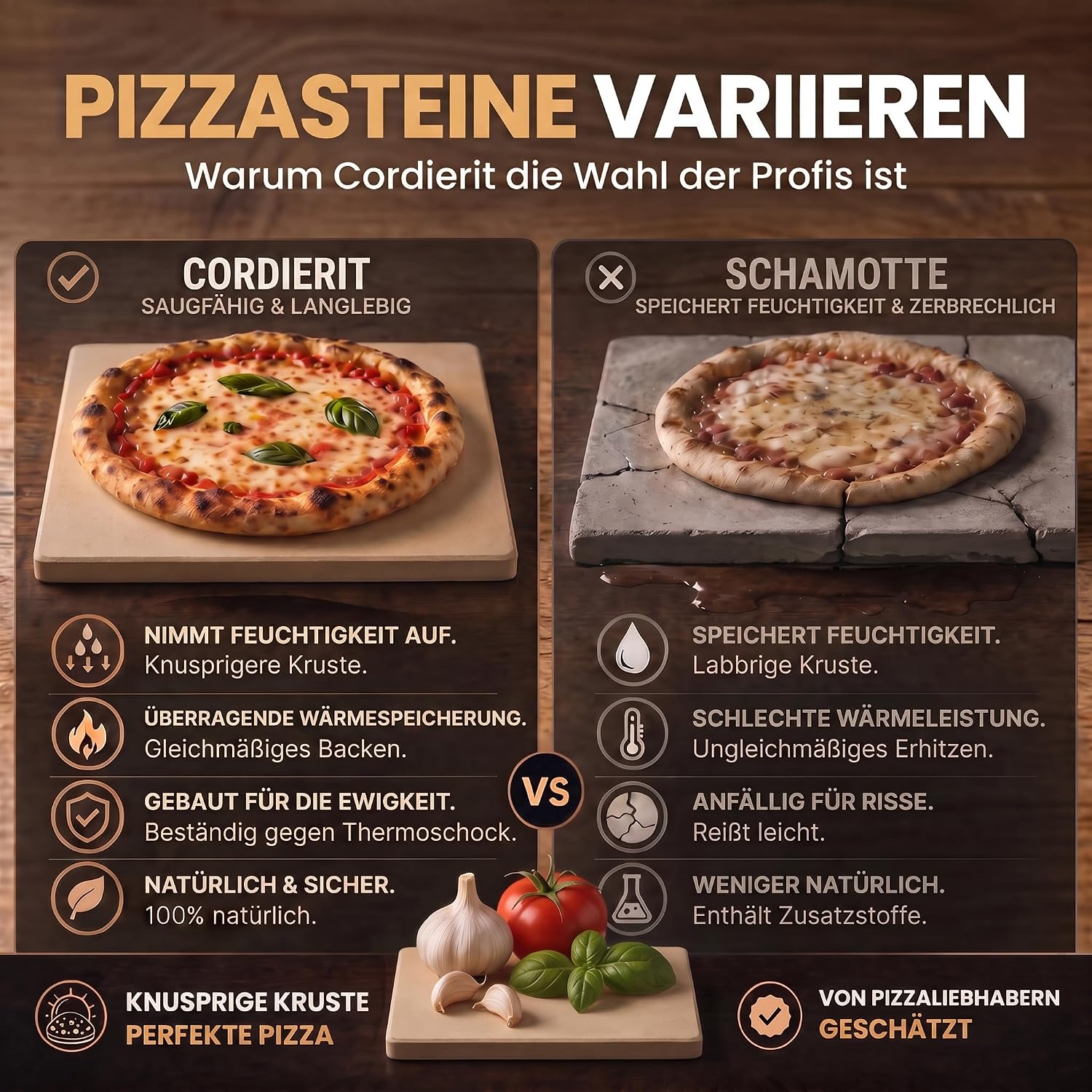 Pizzastein Set 38x30 cm aus Cordierit inkl. Pizzaschieber