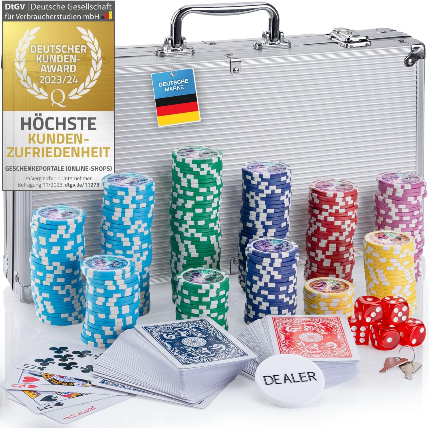 Profi Pokerset mit 500 Chips & Alu-Koffer – Casino-Feeling für Zuhause