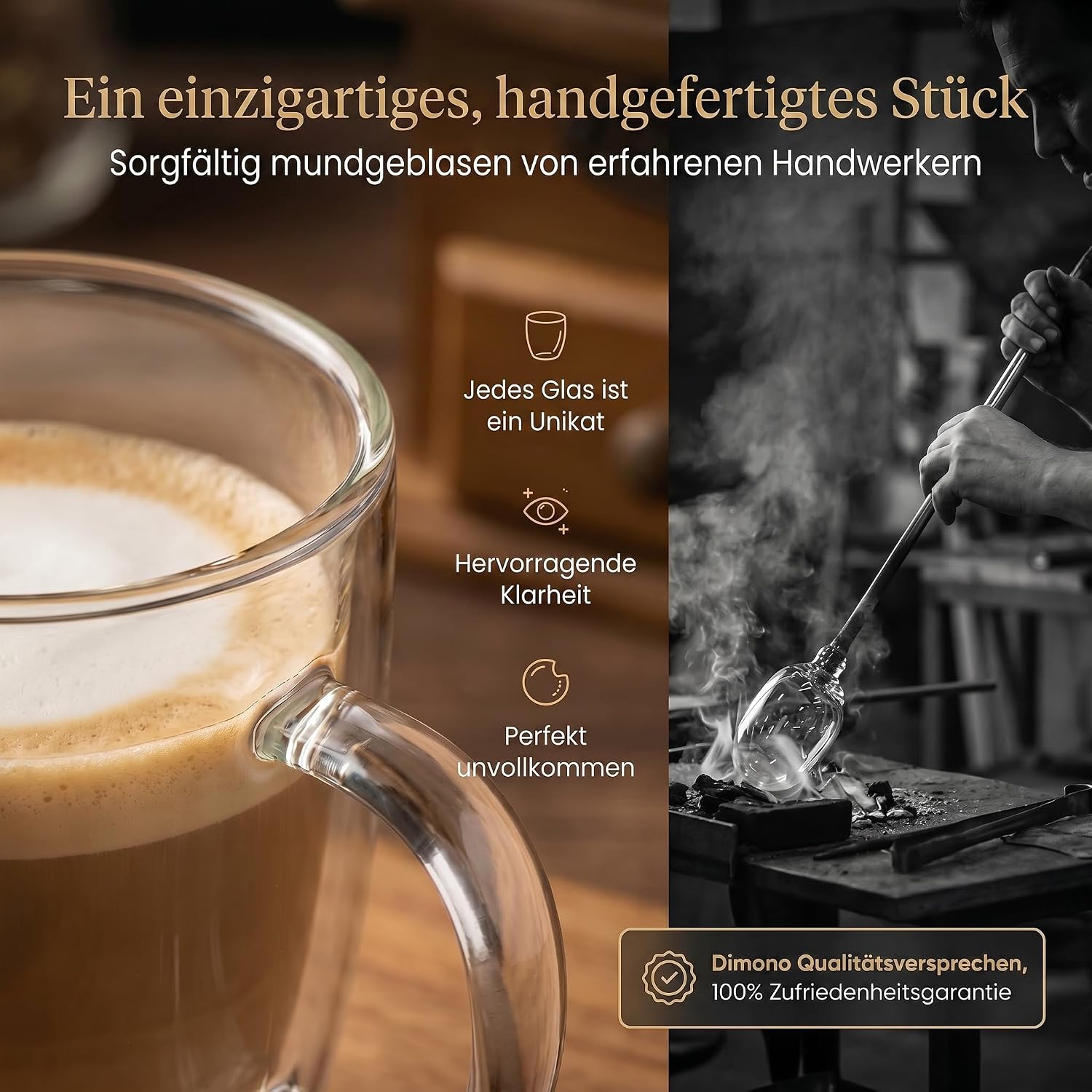 Doppelwandige Thermo-Tasse aus Glas 300ml - Hitzebeständig