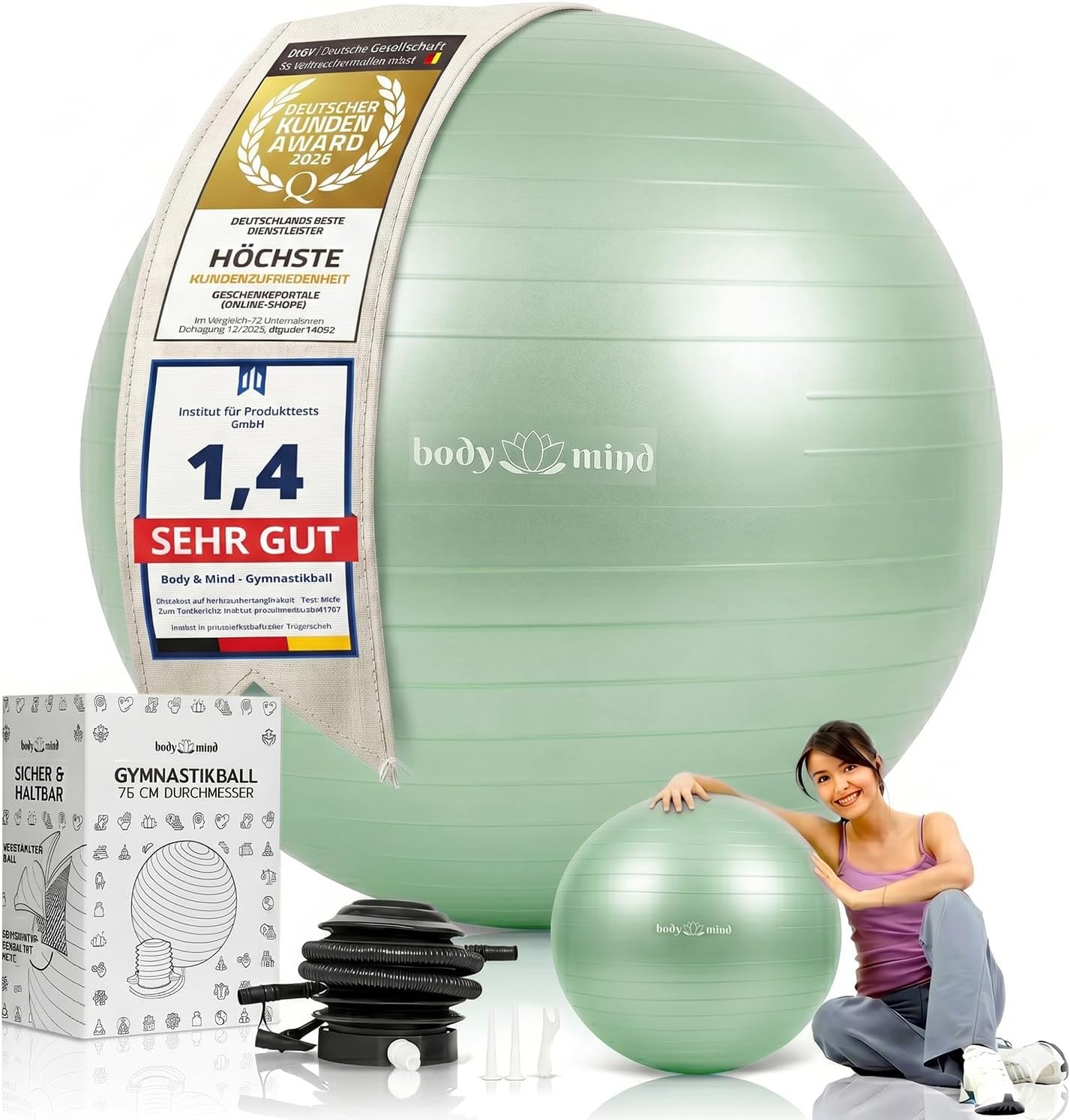 Body & Mind Gymnastikball mit Pumpe - Anti-Burst Pilates & Sitzball