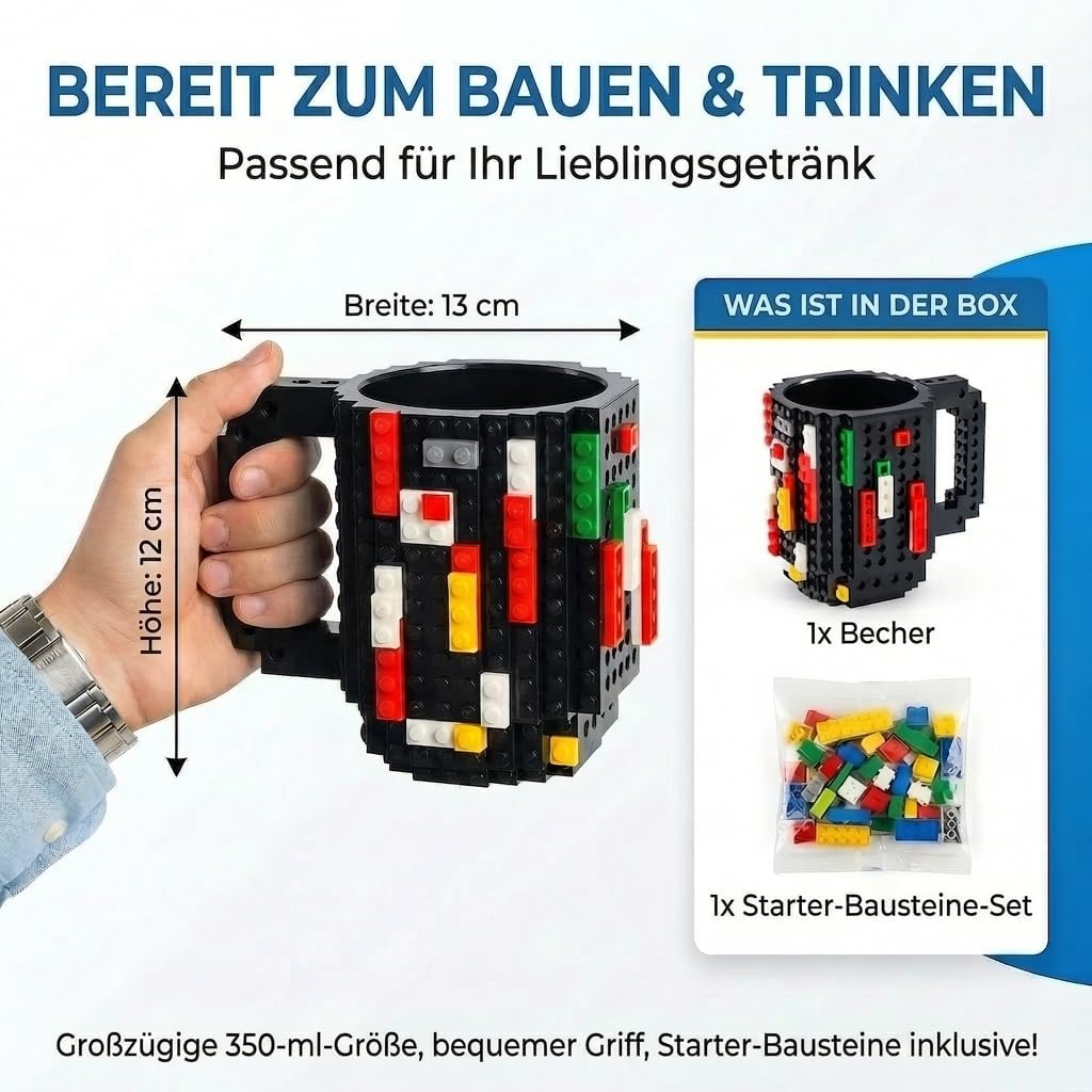 Brick Mug - Bausteine-Kaffeetasse 350ml - Kompatibler DIY Becher