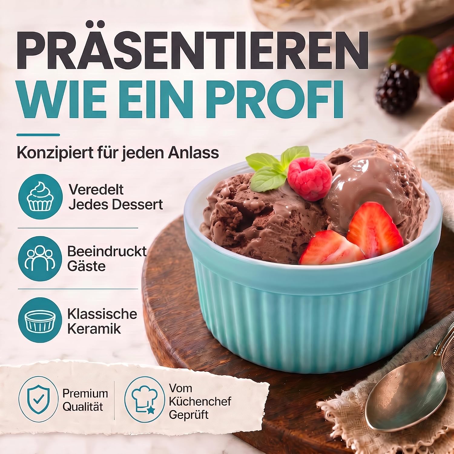 8er Set Dessertschalen & Creme-Brulée-Förmchen aus Keramik Weiß