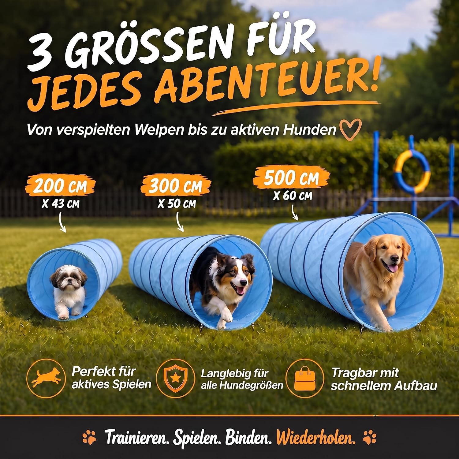 Hunde Agility Tunnel Set 500 cm - Spieltunnel mit Hürden
