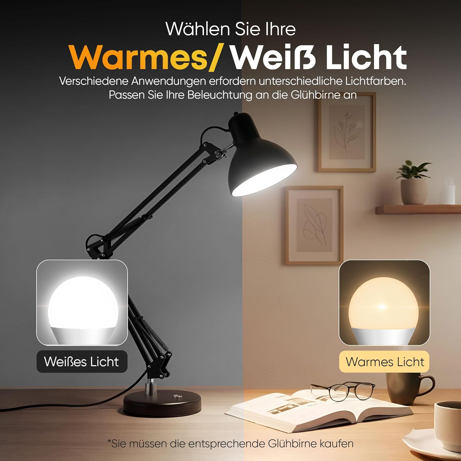 Retro Schreibtischlampe - Vintage Arbeitslampe mit Gelenk-Arm & LED