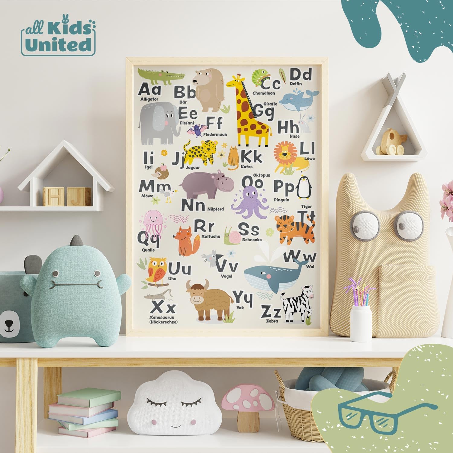 ABC-Kinderposter - Liebevolles Lernposter mit Tieren - 42x60 cm