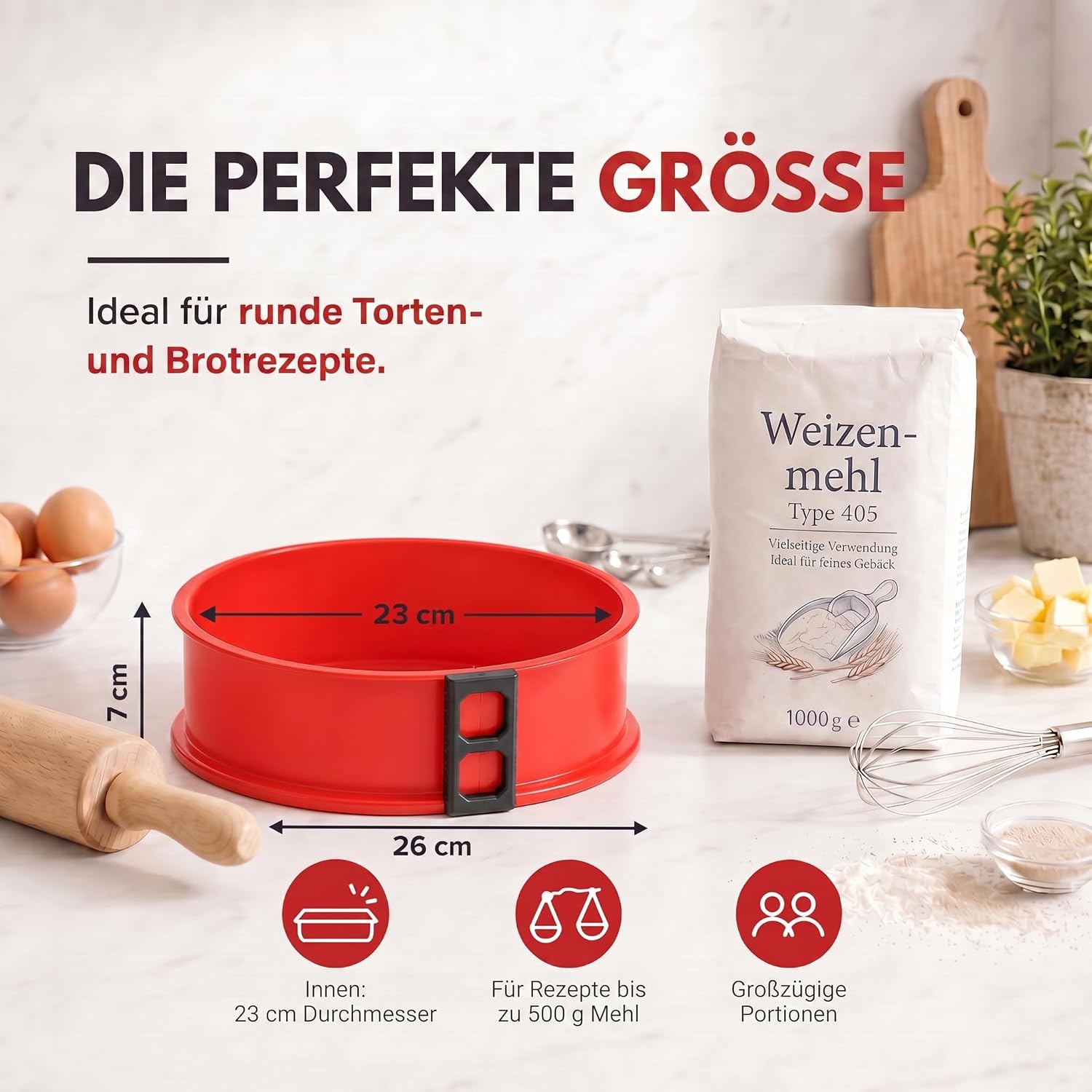 Silikon-Springform 23cm mit Glasboden – Auslaufsicher & Antihaft