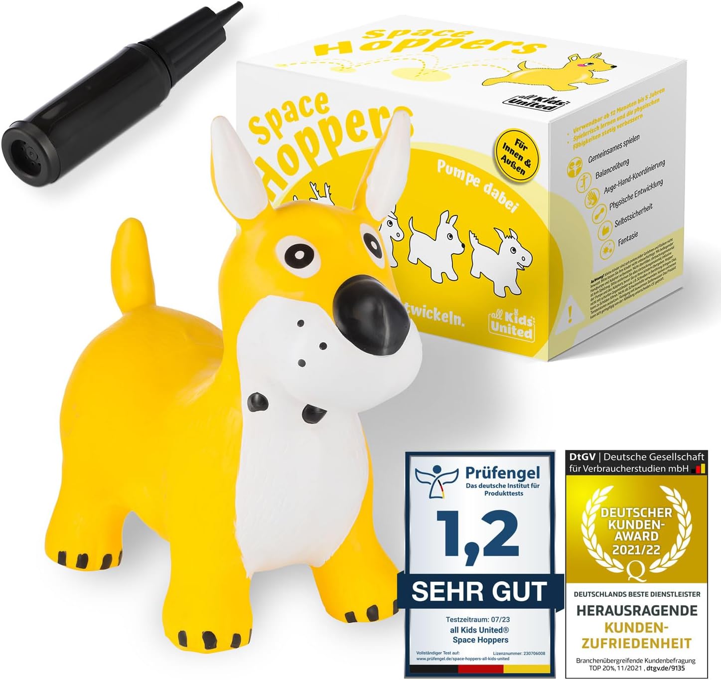 Hüpftier Hund - Inklusive Luftpumpe - Stabiles Spielzeug ab 1 Jahr