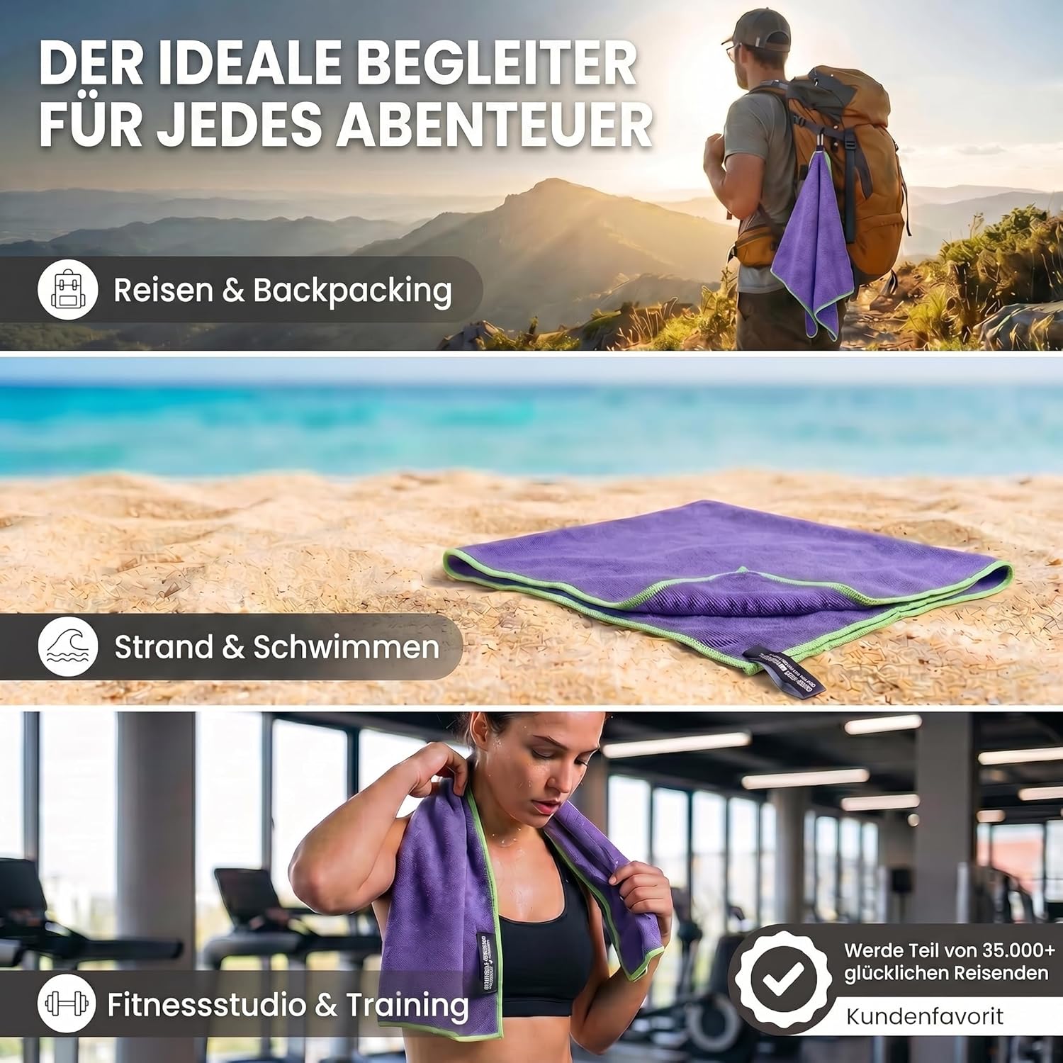 Mikrofaser Reisehandtuch 80x40 cm - Schnelltrocknend & Kompakt Lila