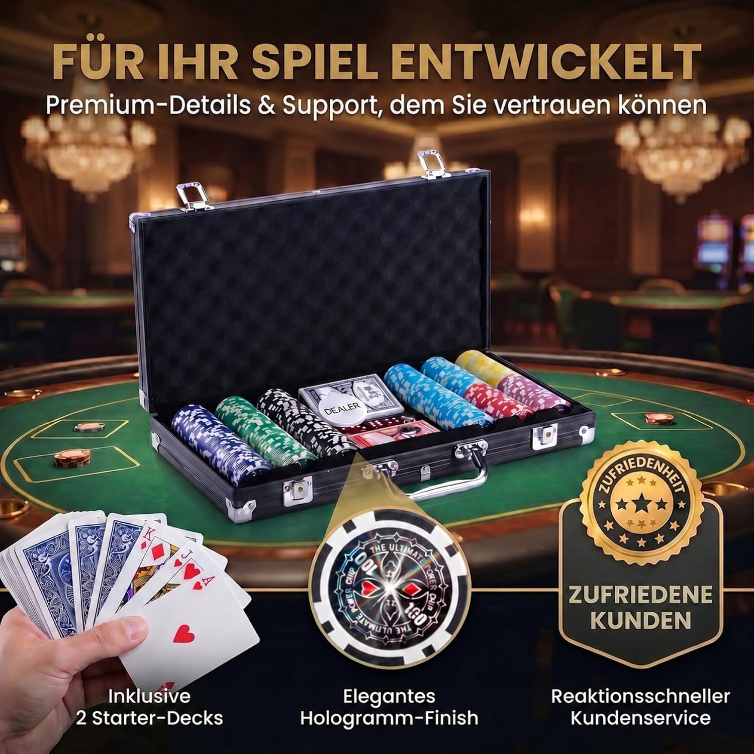 Profi Pokerset mit 500 Chips & Alu-Koffer – Casino-Feeling für Zuhause