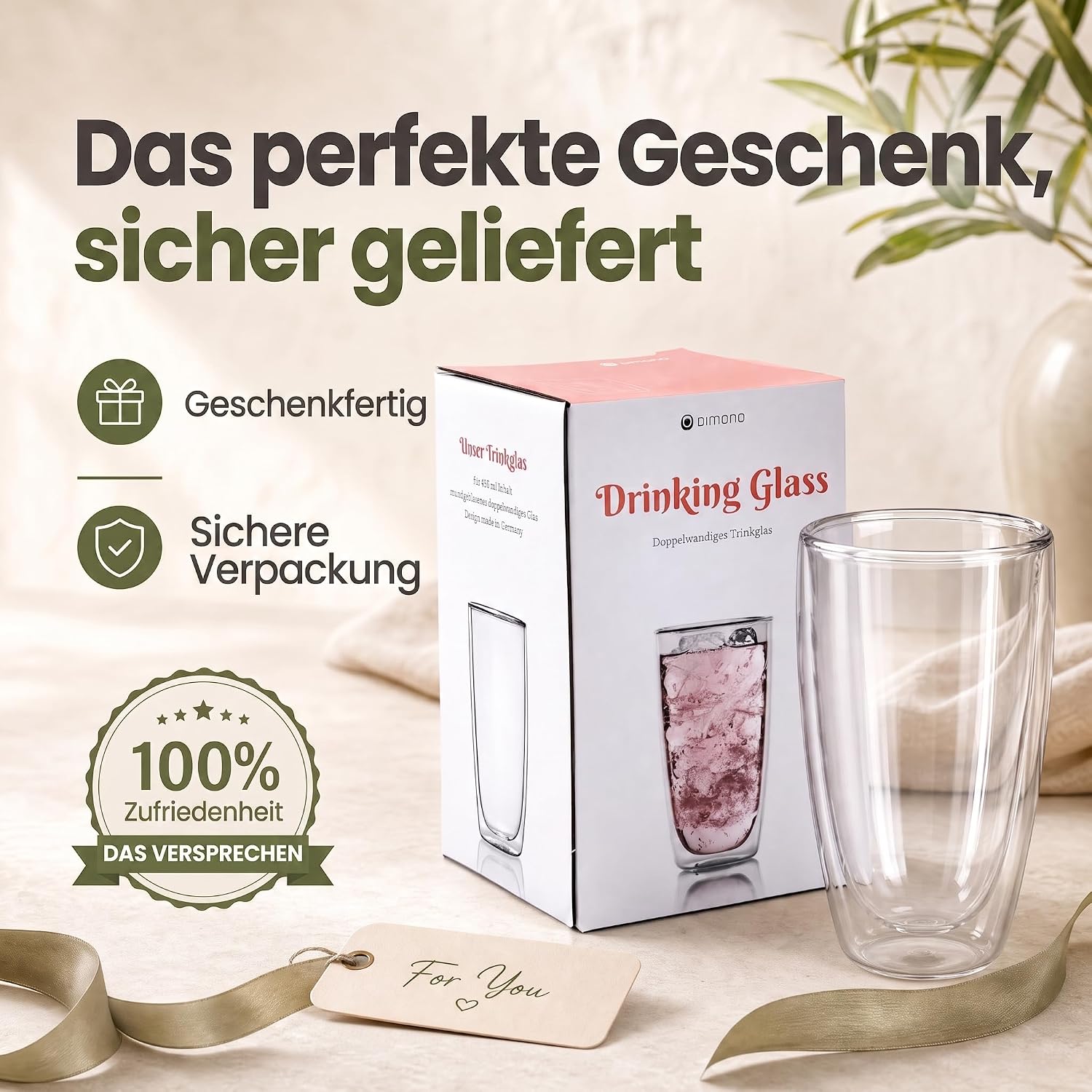Dimono Thermo-Longdrinkglas 450ml - Doppelwandiges Isolierglas