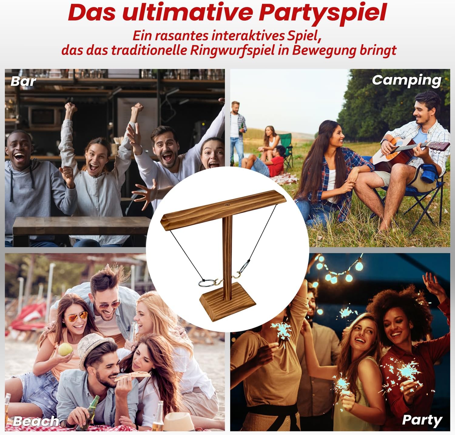 Ringwurf-Spiel Deluxe 2.0 aus Holz – Spannendes Party-Haken-Spiel