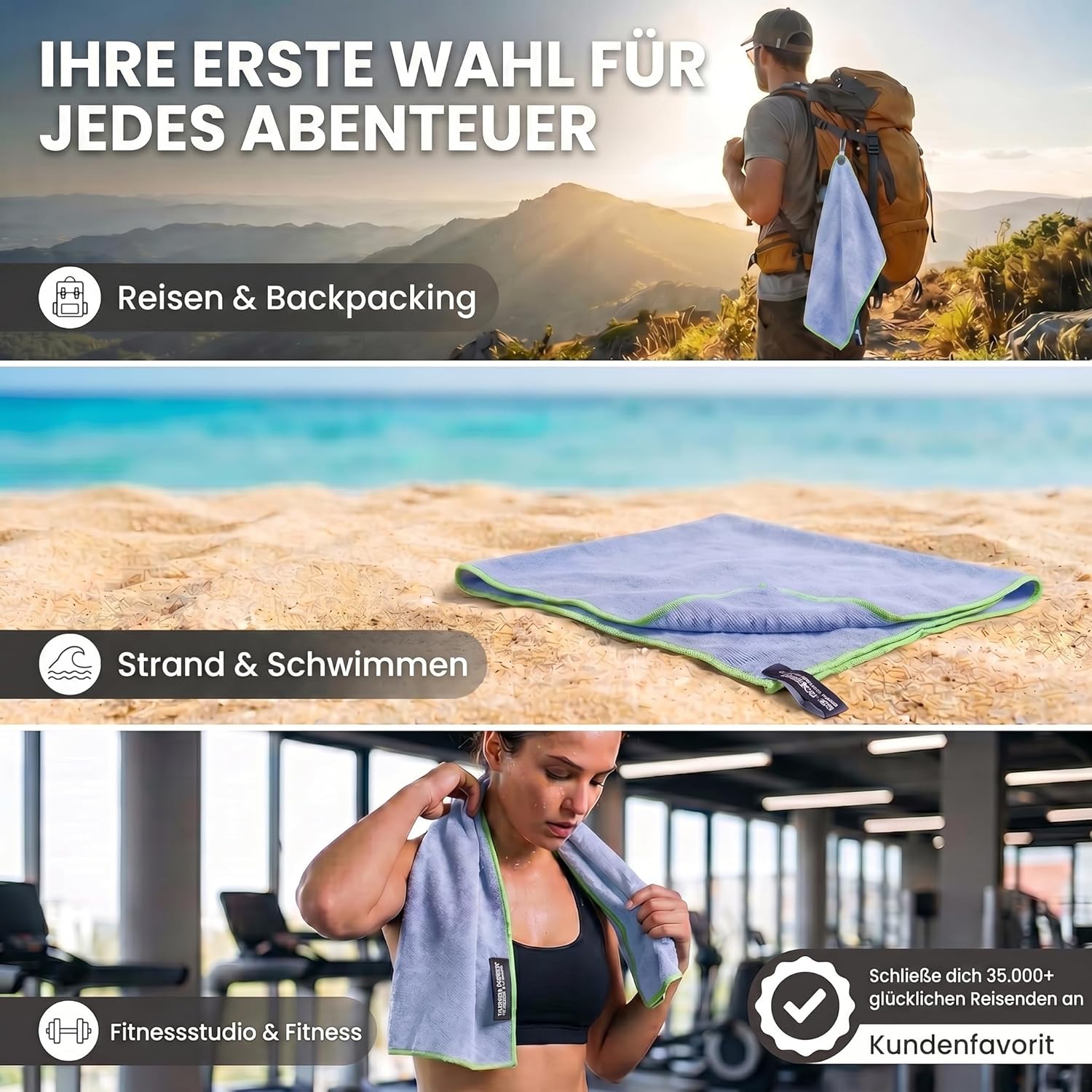Mikrofaser Reisehandtuch 80x40 cm - Kompaktes Sporthandtuch