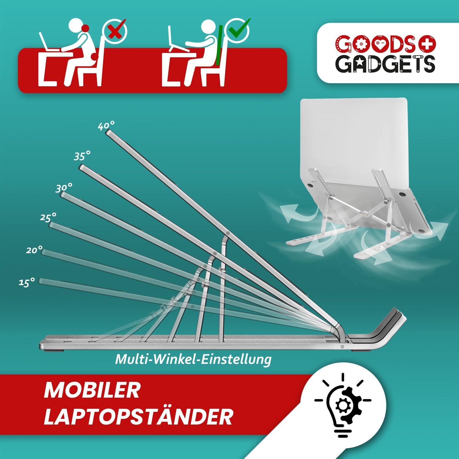 Ergonomische Laptophalterung – Faltbar & Höhenverstellbar