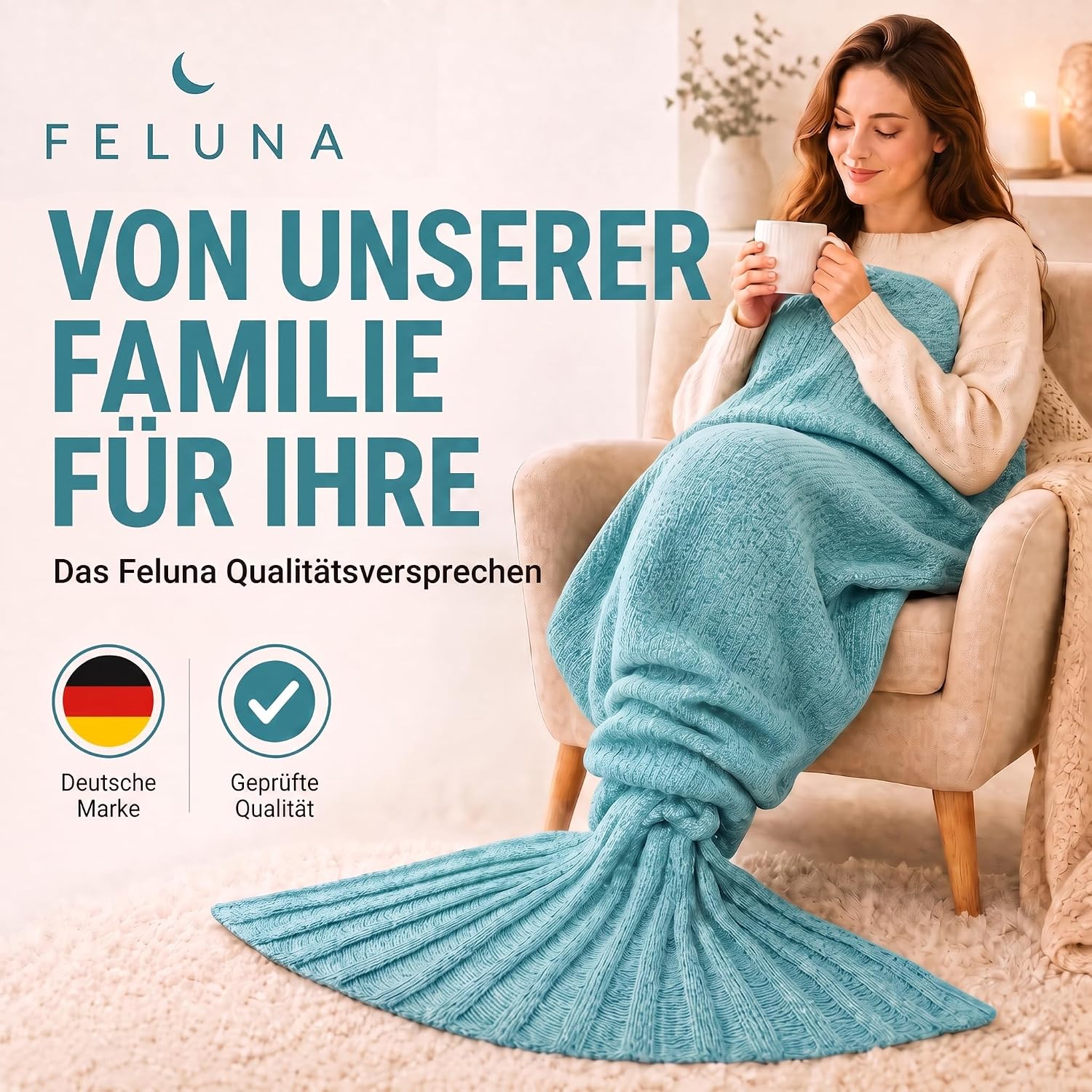 Feluna Meerjungfrau Kuscheldecke – 180x85 cm – Weiche Strickdecke
