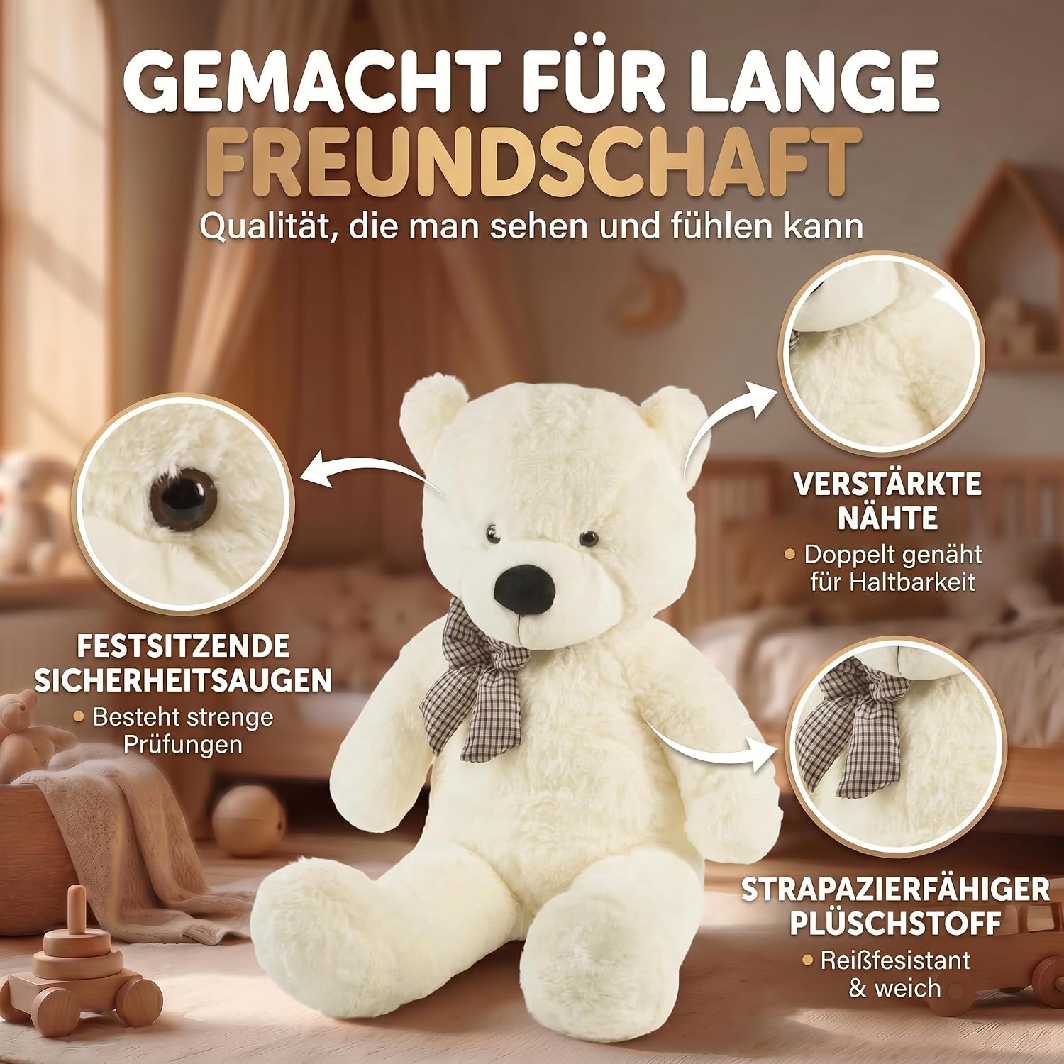 Riesen Teddybär 120 cm XXL – Kuscheliger Plüschbär Hellbraun