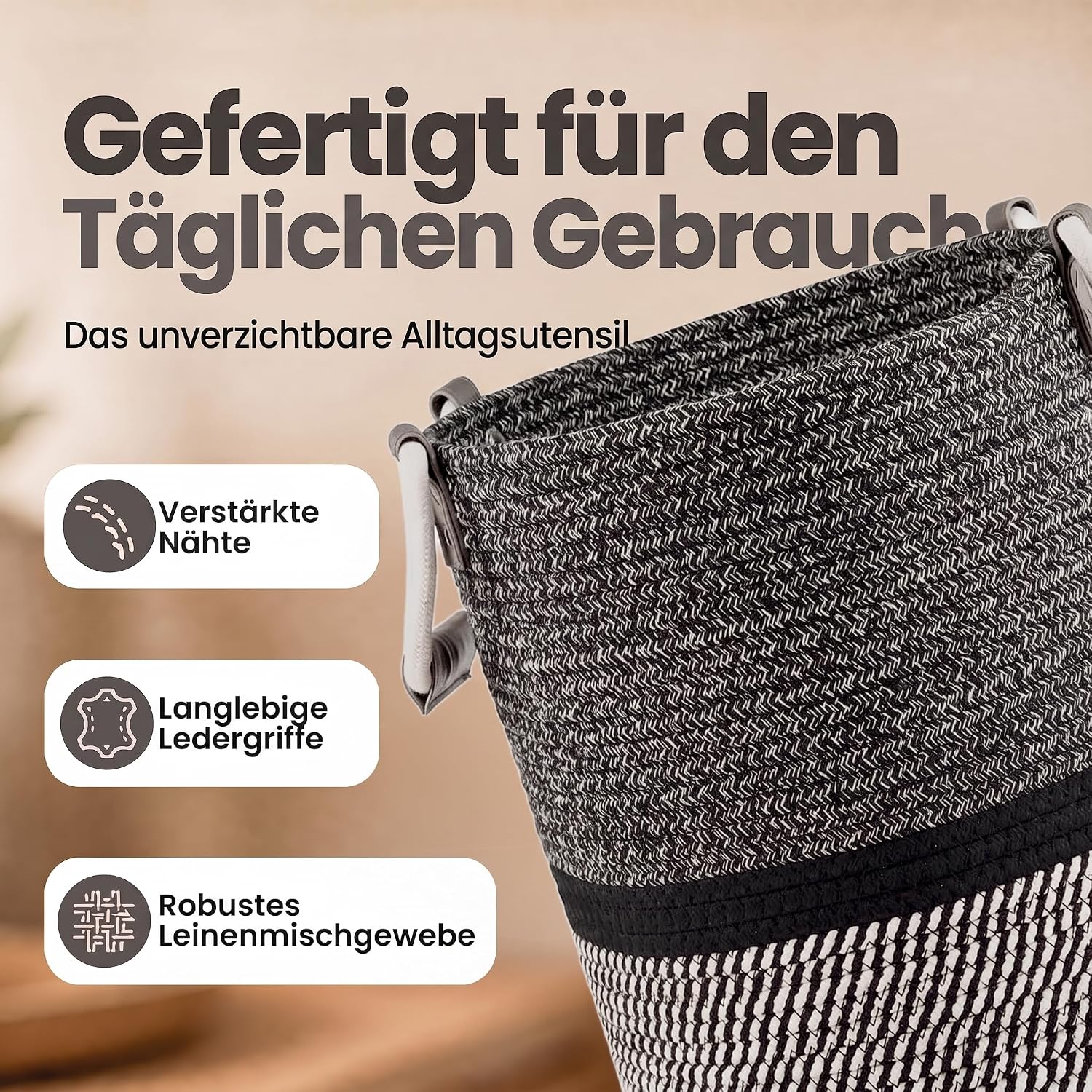 Feluna Aufbewahrungskorb XXL - Stabiler Deko-Korb aus Leinen-Mix