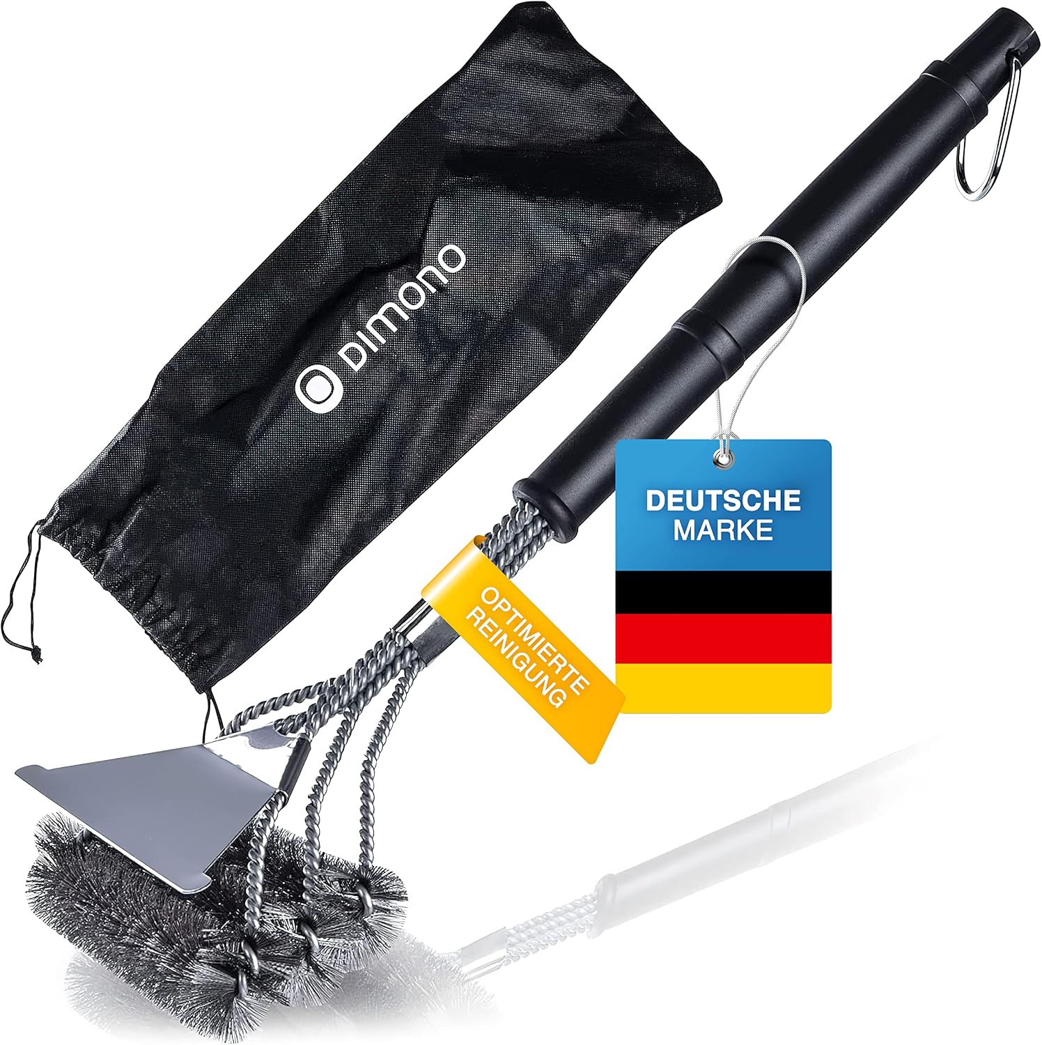 3in1 Edelstahl Grillbürste – 45 cm Reiniger mit Schaber