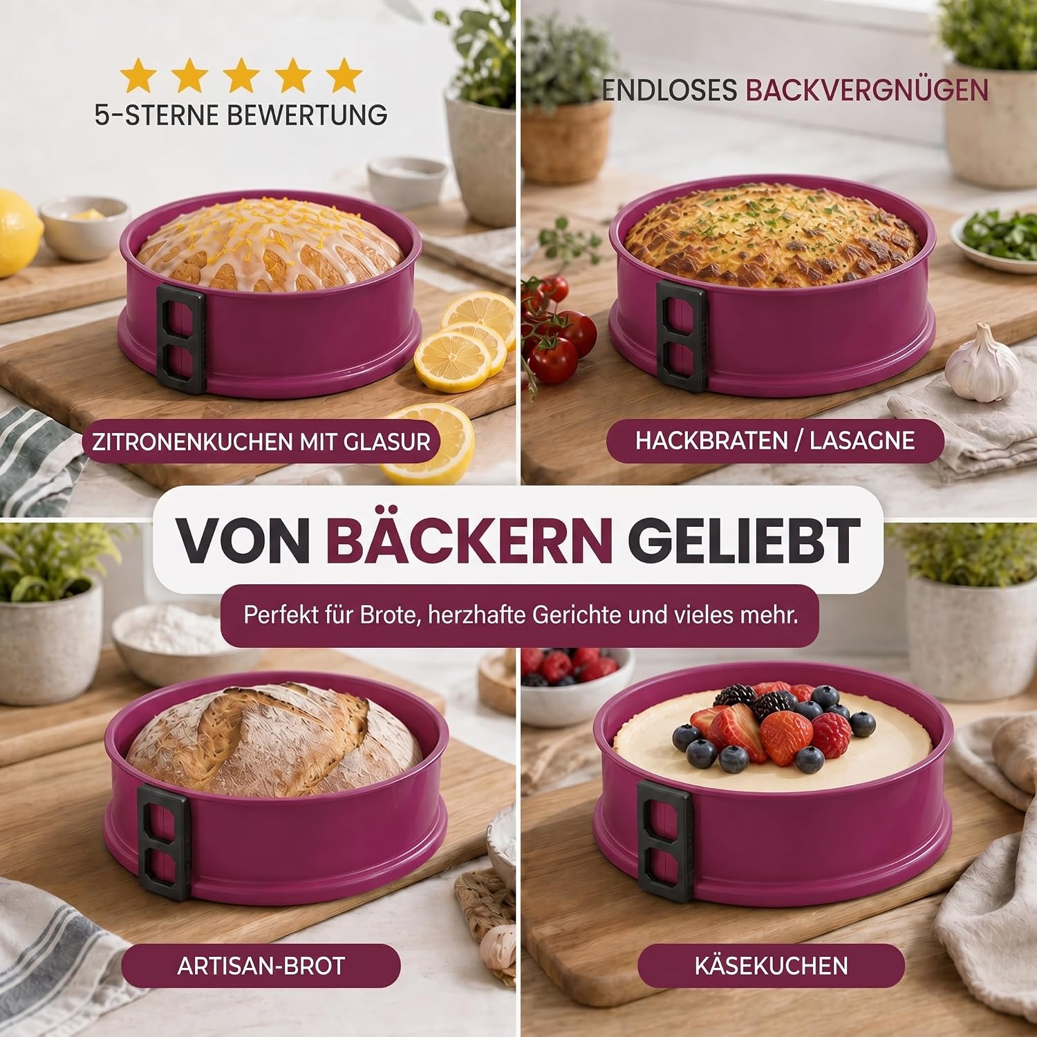 Silikon-Springform 23cm mit Glasboden – Auslaufsicher & Antihaft