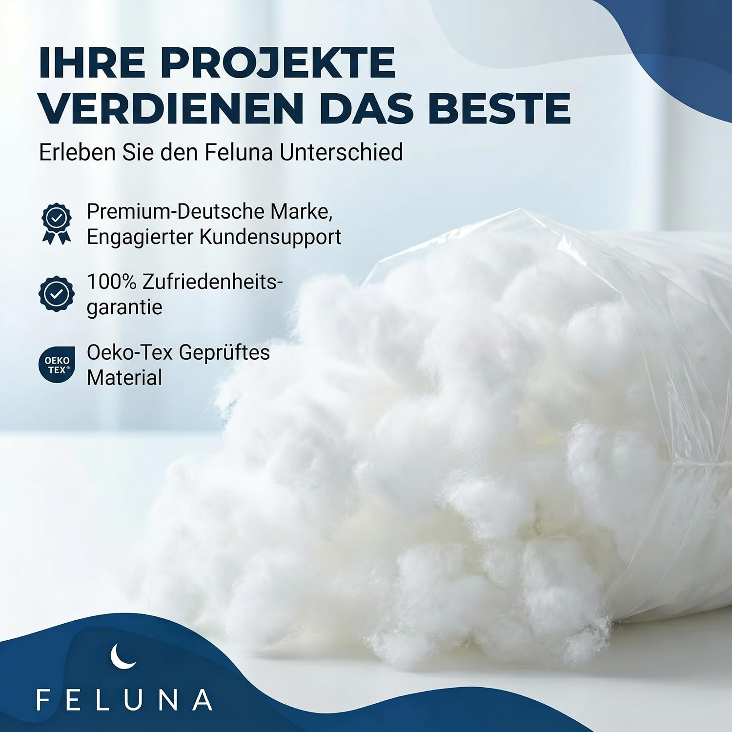 Premium Füllwatte 100% Öko-Tex Polyester für Kissen & Basteln