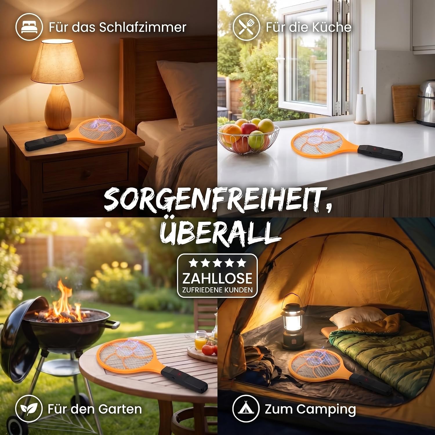 Elektrische Fliegenklatsche 3er Set - Insektenvernichter für Zuhause