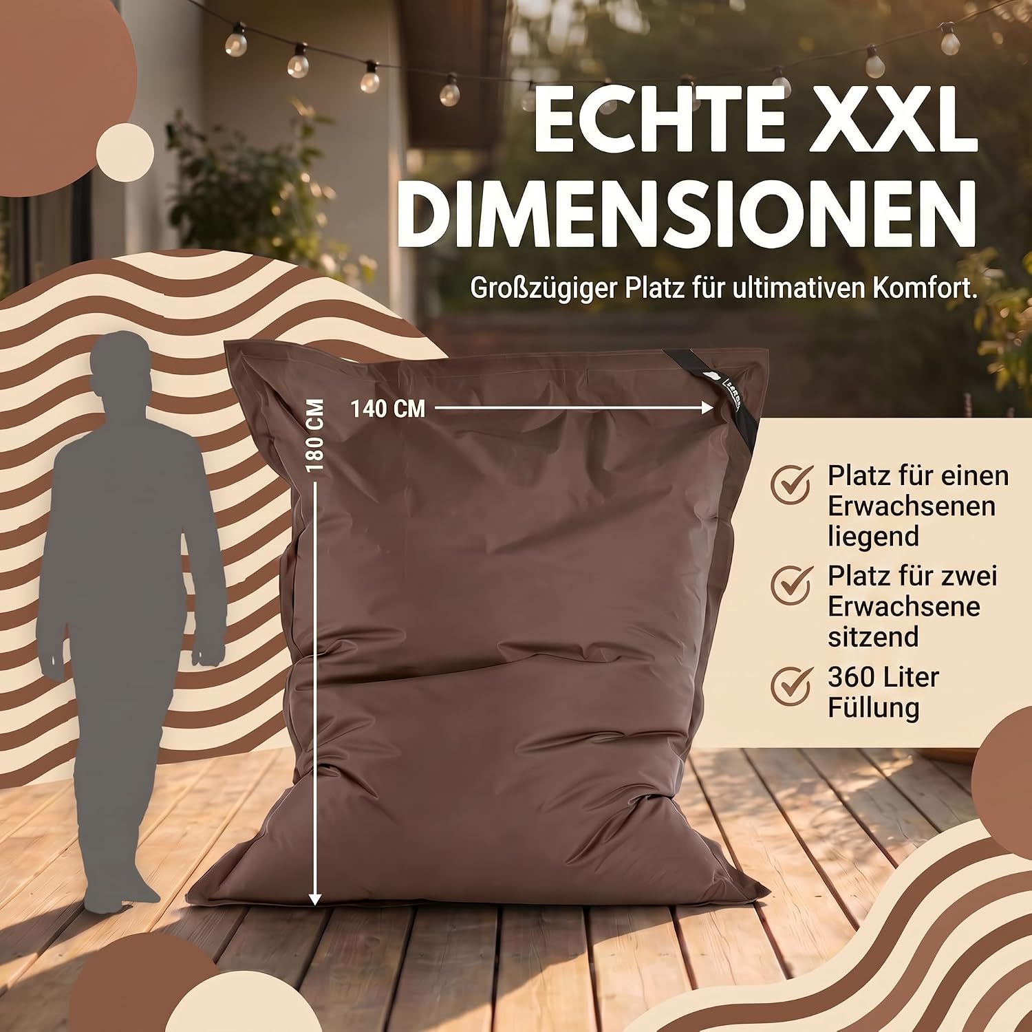 LazyBag XXL Sitzsack - Wasserfestes Outdoor Sitzkissen 180x140 cm