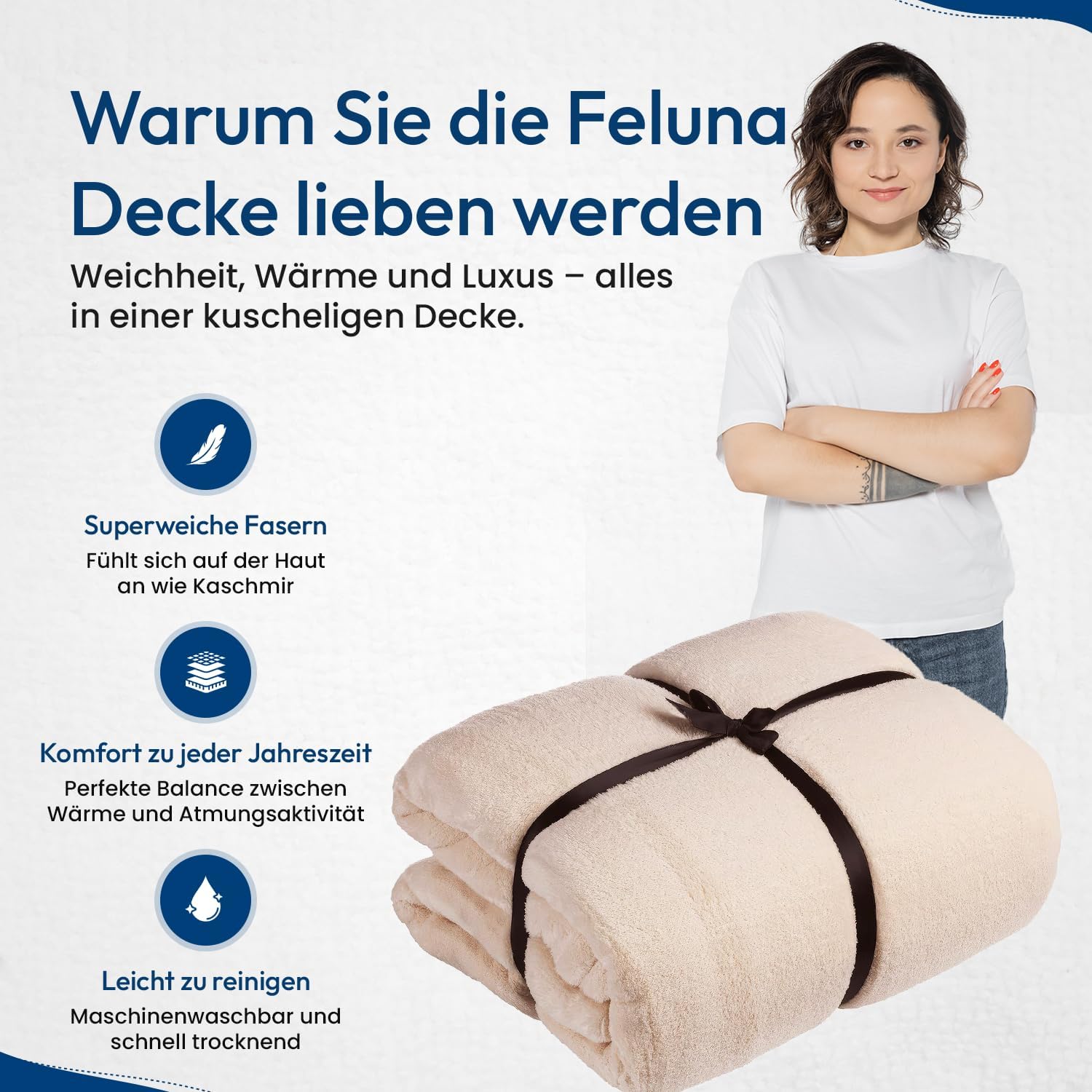 Feluna XXL Kuscheldecke 220x200 cm – Kuschelweiche Wohndecke Grau