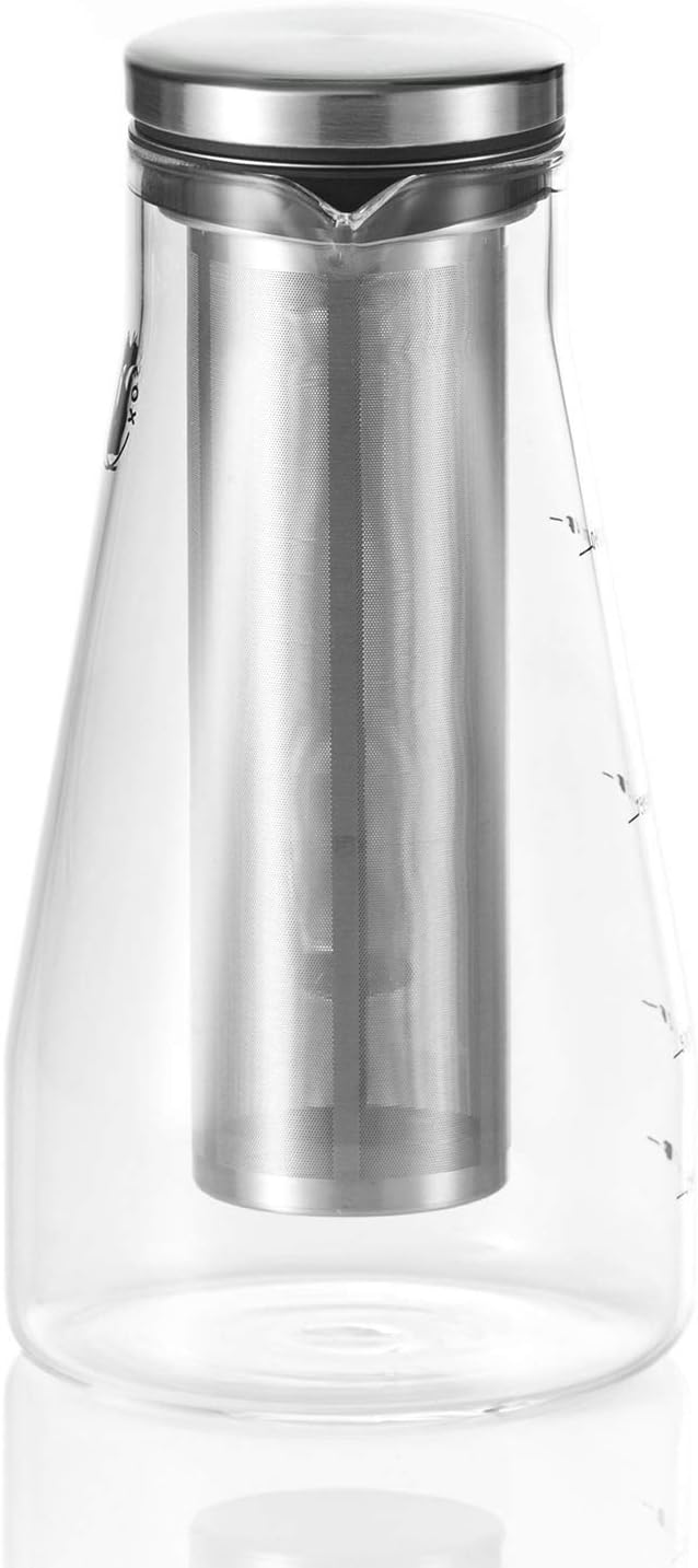 Cold Brew Kaffeebereiter - Glas-Karaffe mit Edelstahl-Filter 1300ml