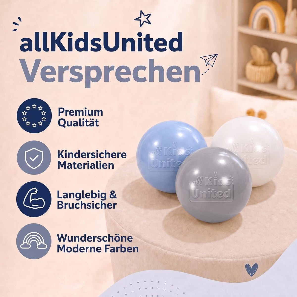 Bällebad-Bälle Grau/Weiß/Blau #Farbe_Grau/Weiß/Blau
