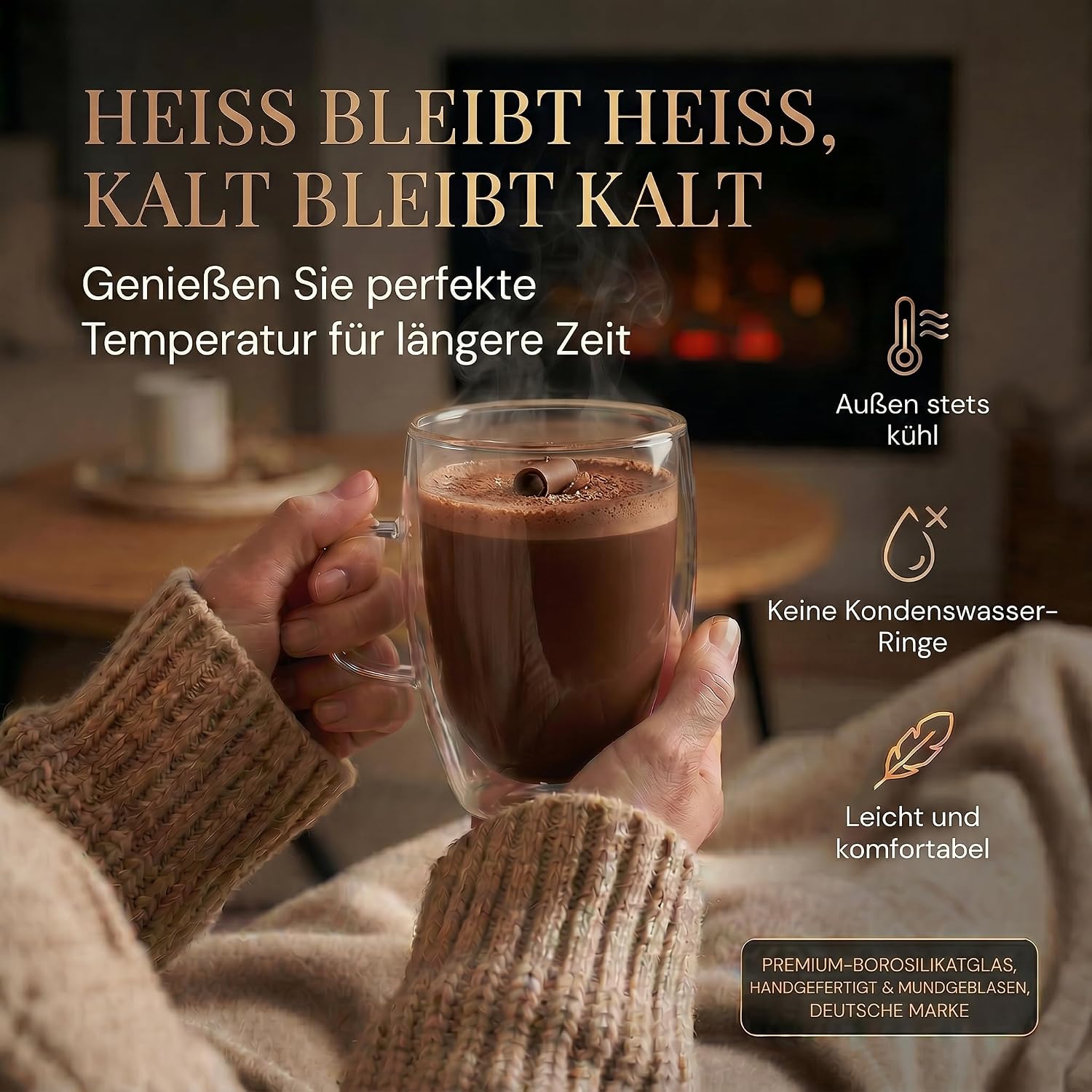 Doppelwandige Thermo-Tasse aus Glas 300ml - Hitzebeständig