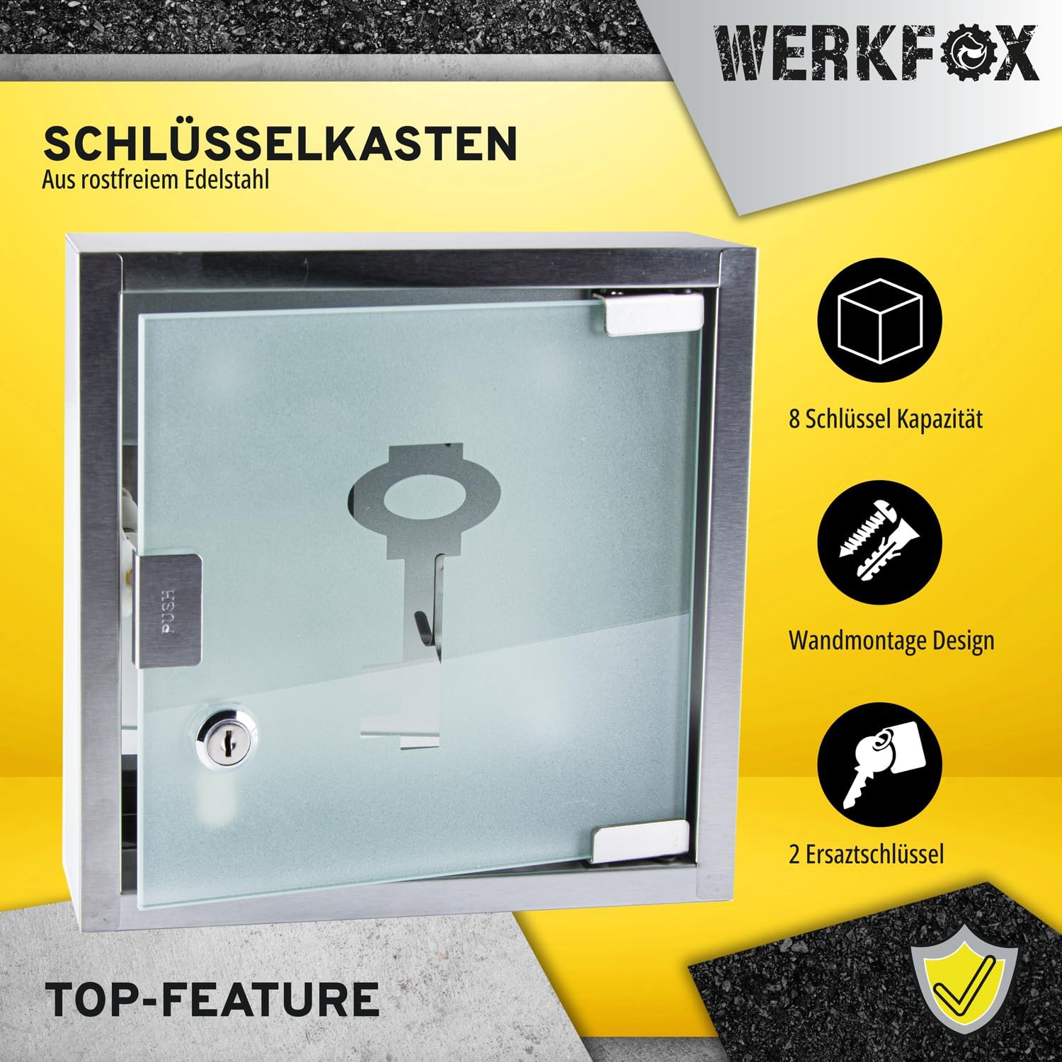 Edelstahl-Schlüsselkasten mit Glastür - Schlüsselschrank Wand Silber