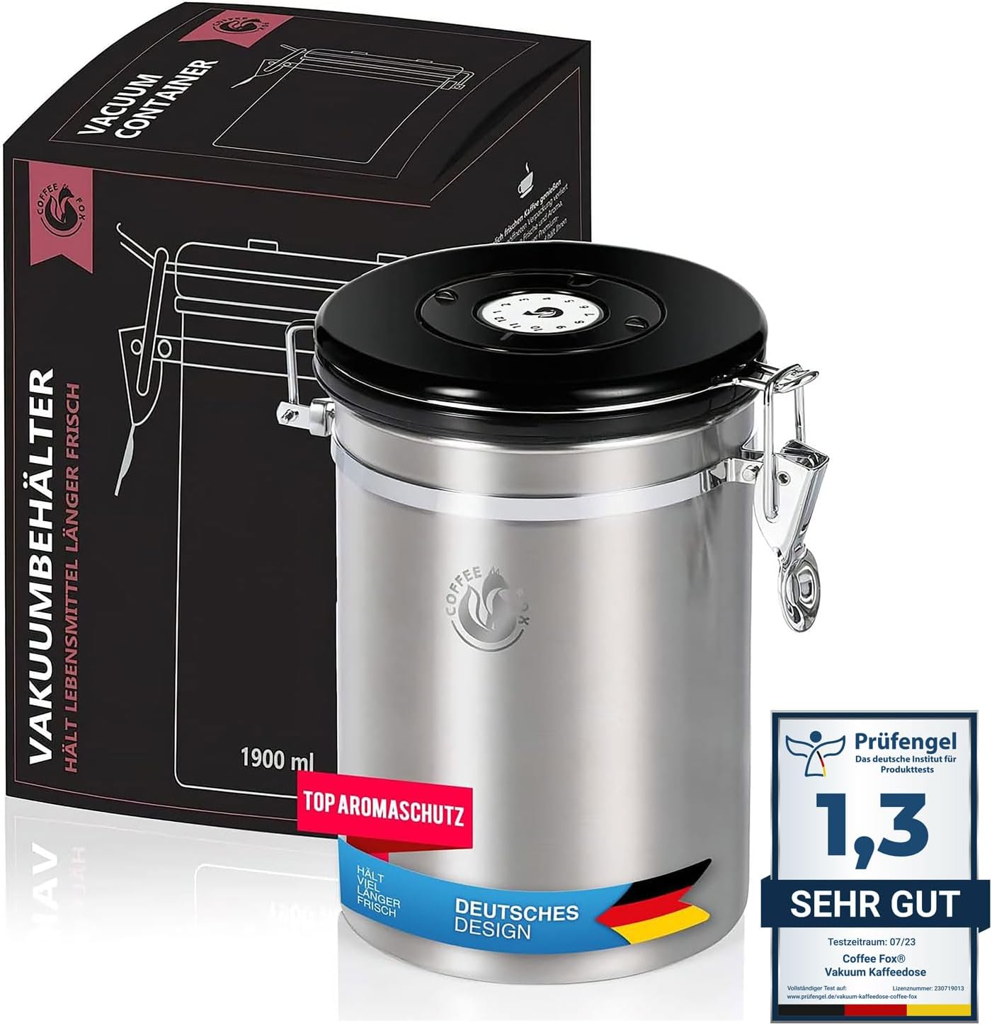 Kaffeedose Edelstahl 900ml - Luftdichter Vakuum-Kaffeebehälter