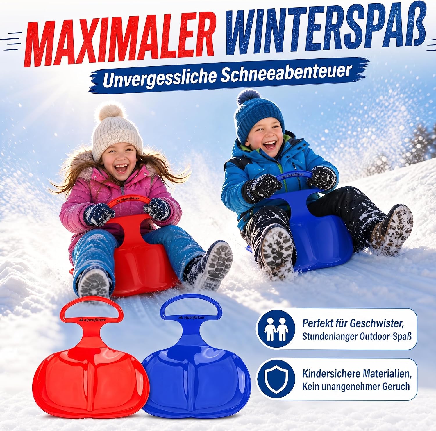 2er Set Popo-Rutscher für Kinder – Robuste Schneerutscher mit Griff