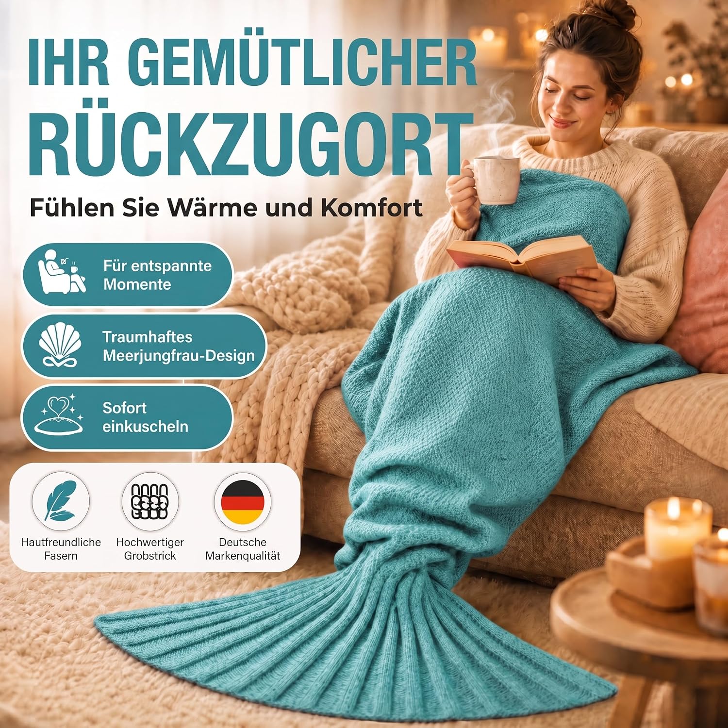 Feluna Meerjungfrau Kuscheldecke – 180x85 cm – Weiche Strickdecke