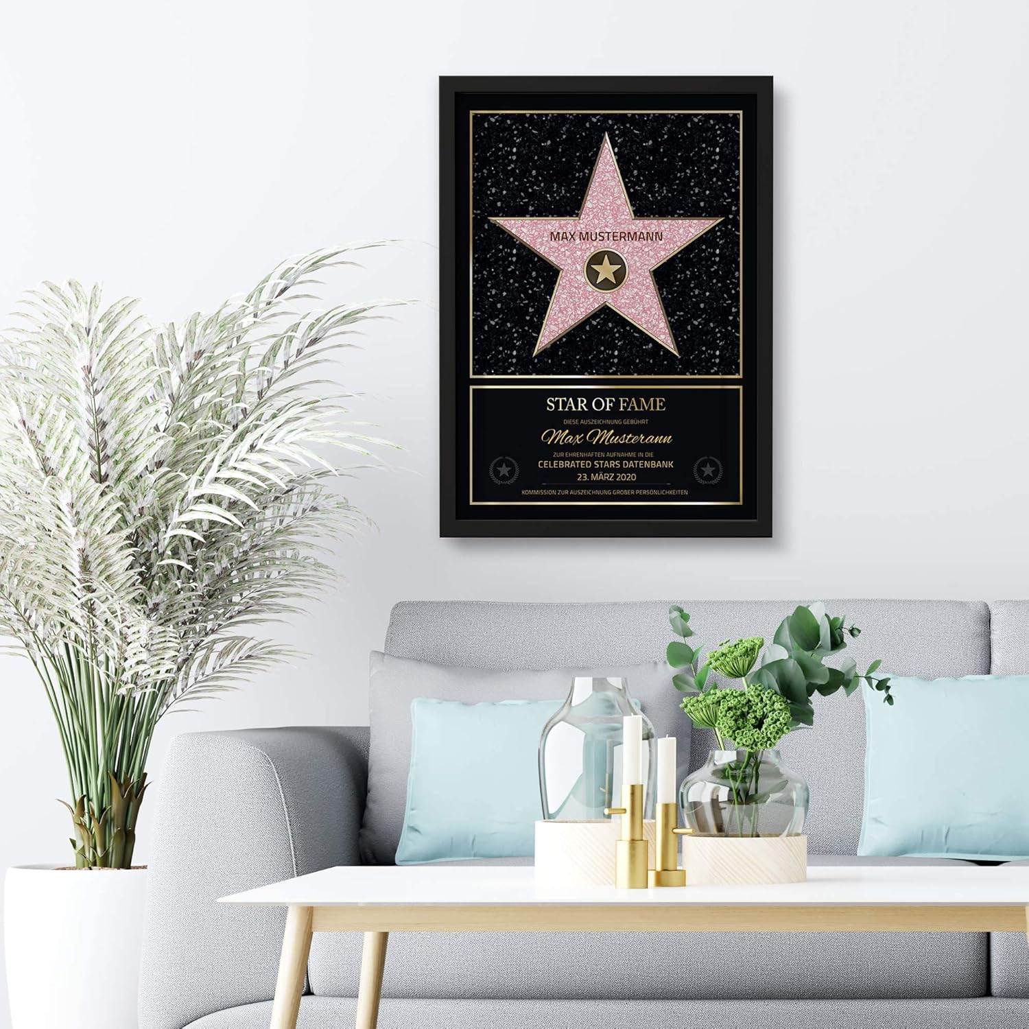Personalisierte Hollywood Star Urkunde mit Holzrahmen – DIN A4
