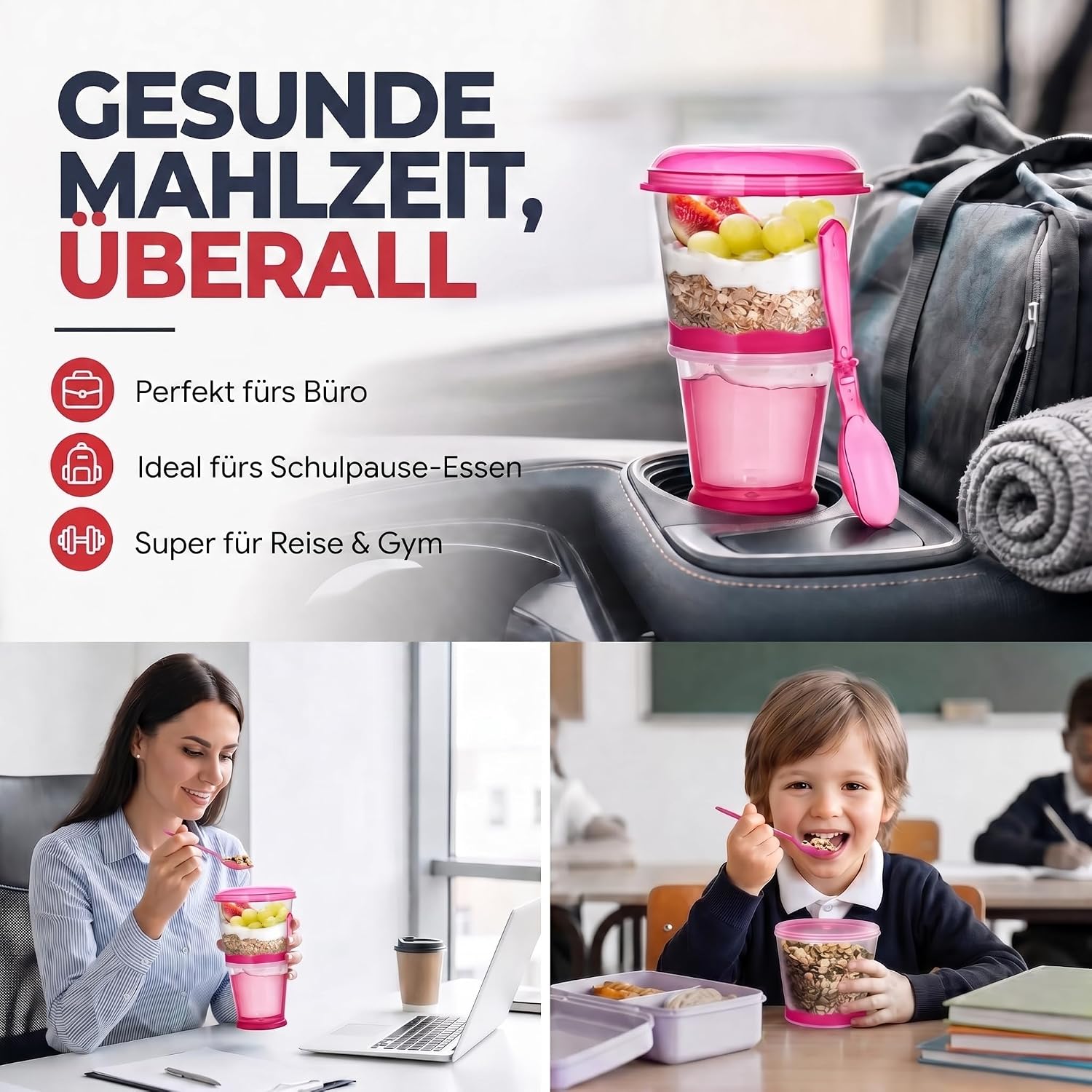 Müsli-to-Go Becher mit Löffel - Dein auslaufsicherer Snack-Begleiter