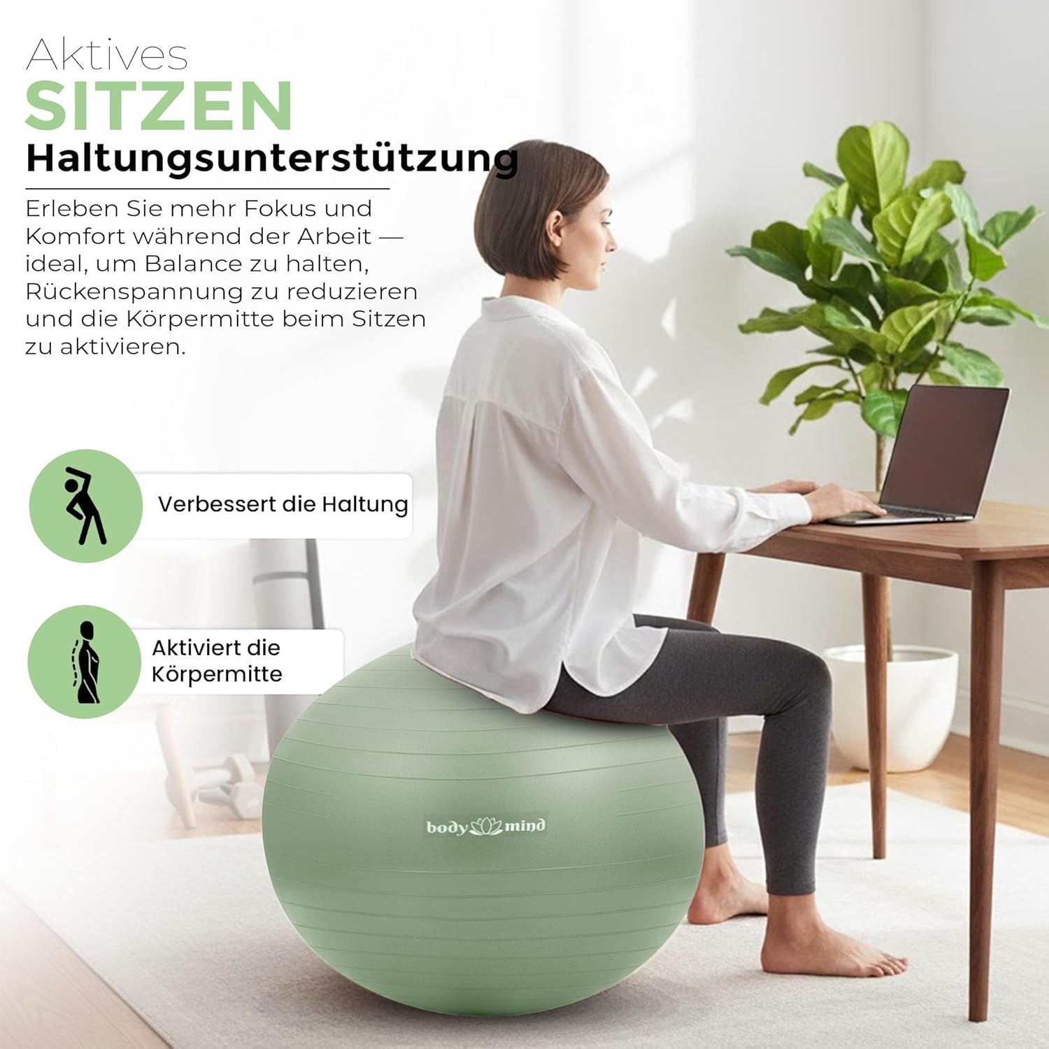 Body & Mind Gymnastikball mit Pumpe - Anti-Burst Pilates & Sitzball