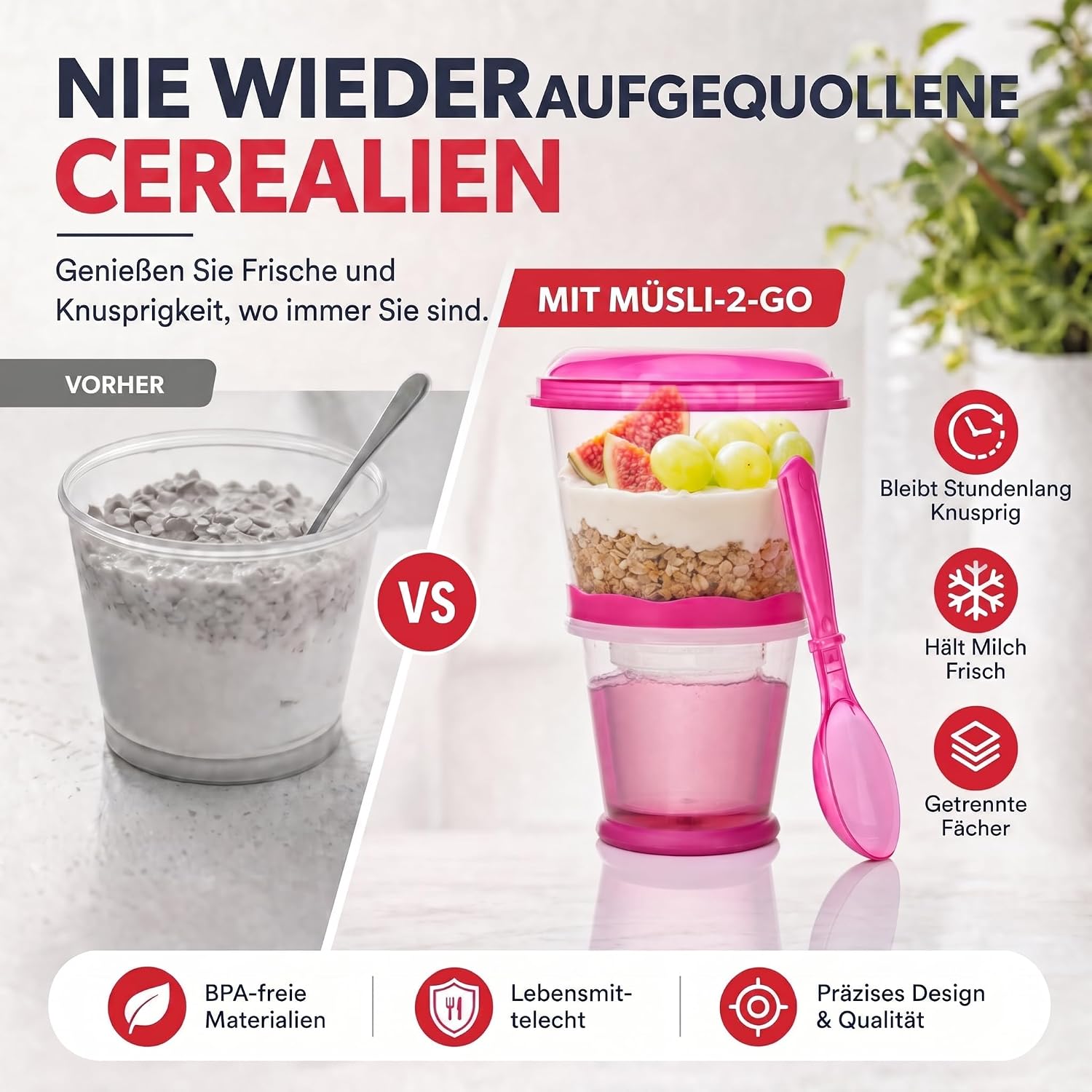 Müsli-to-Go Becher mit Löffel - Dein auslaufsicherer Snack-Begleiter