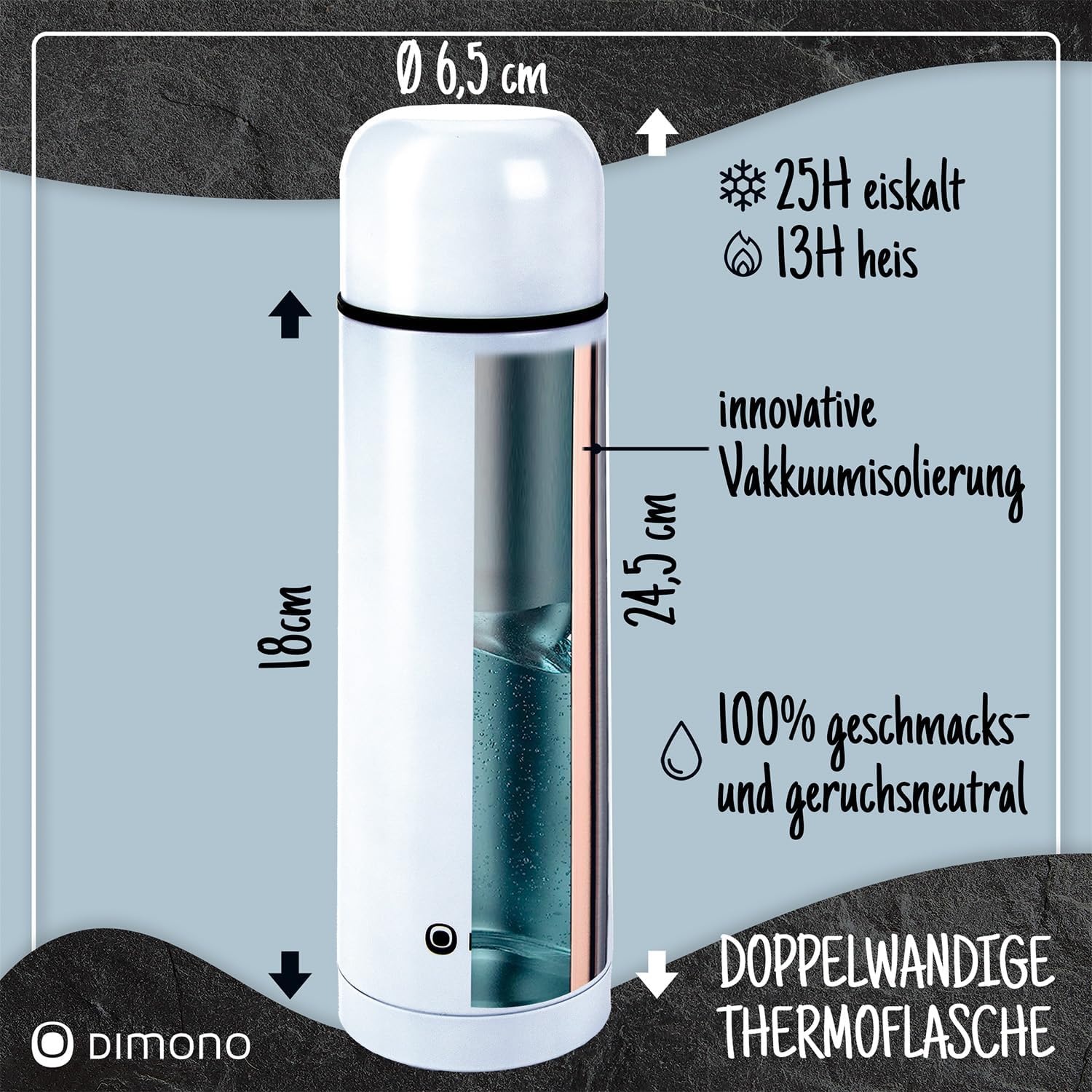 Edelstahl Thermoskanne 1L - Auslaufsichere Isolierflasche 12h heiß