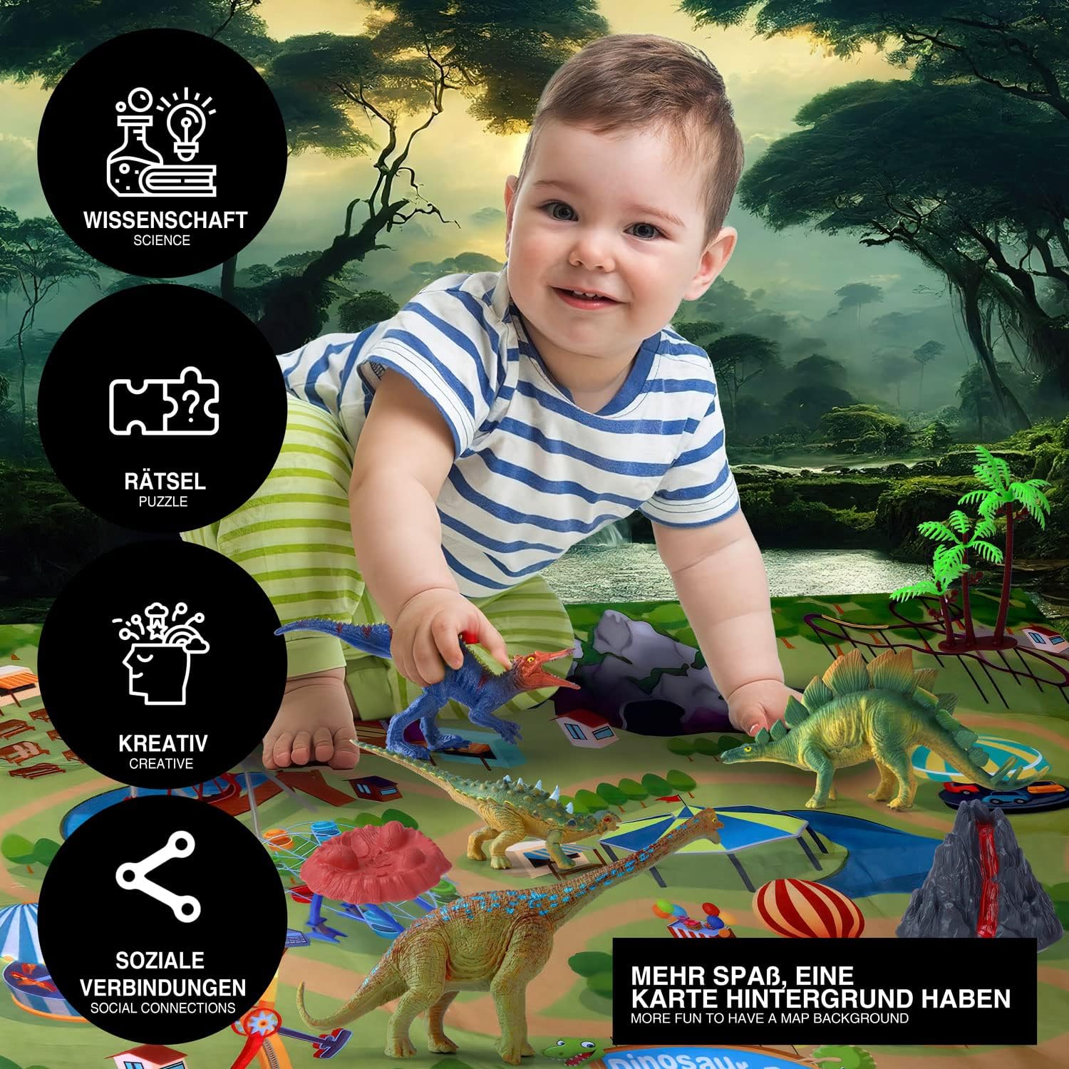 Dino Spiel-Set mit Spielmatte & Box - Robustes Kinder-Geschenk