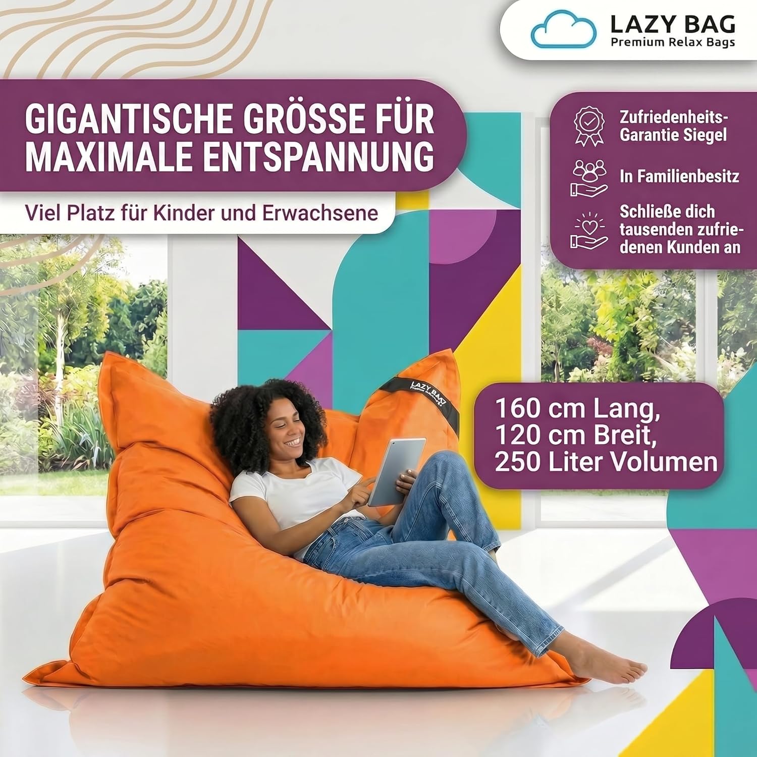 LazyBag Outdoor Sitzsack Junior – Wasserfestes Sitzkissen für Kinder