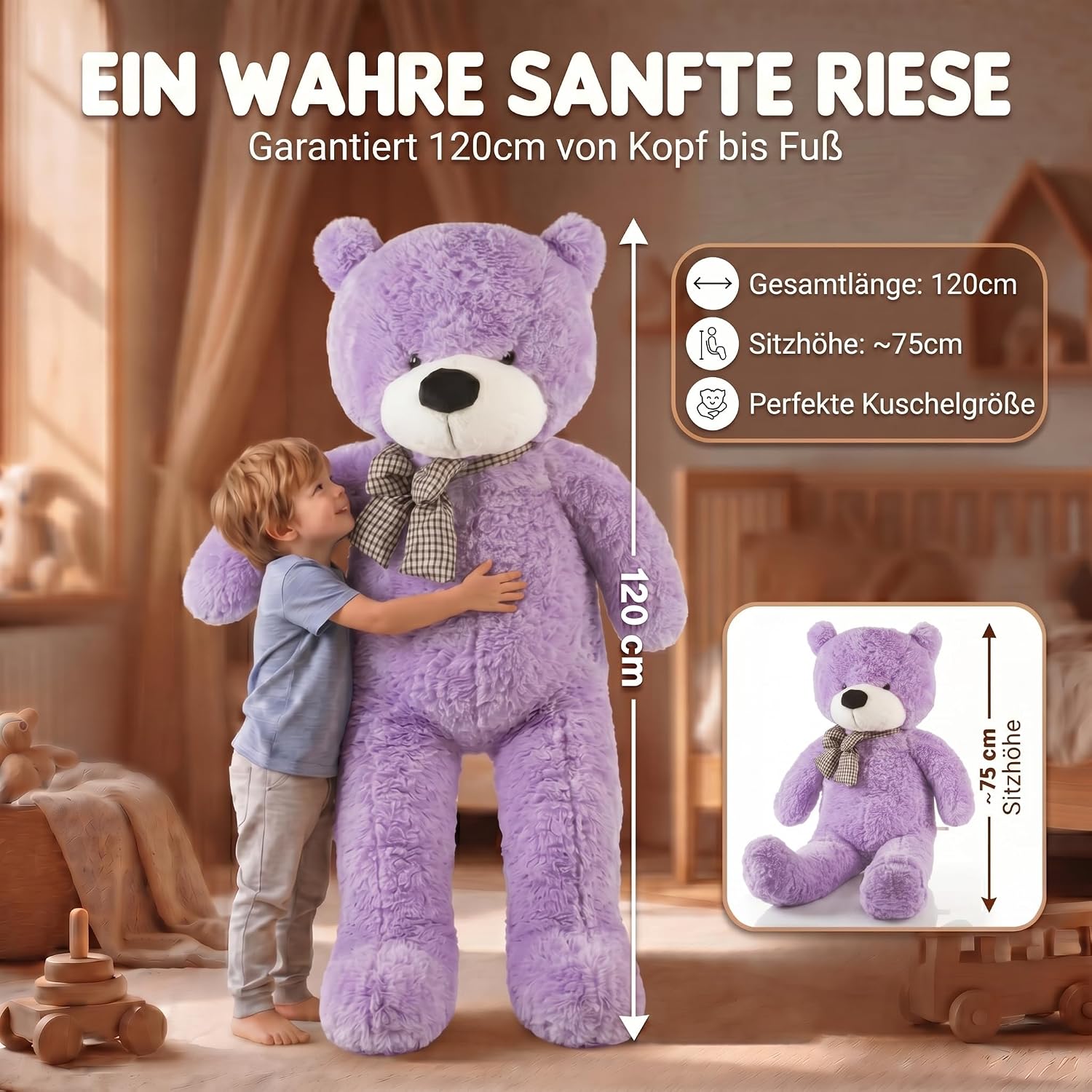 Riesen Teddybär 120 cm XXL – Kuscheliger Plüschbär Hellbraun