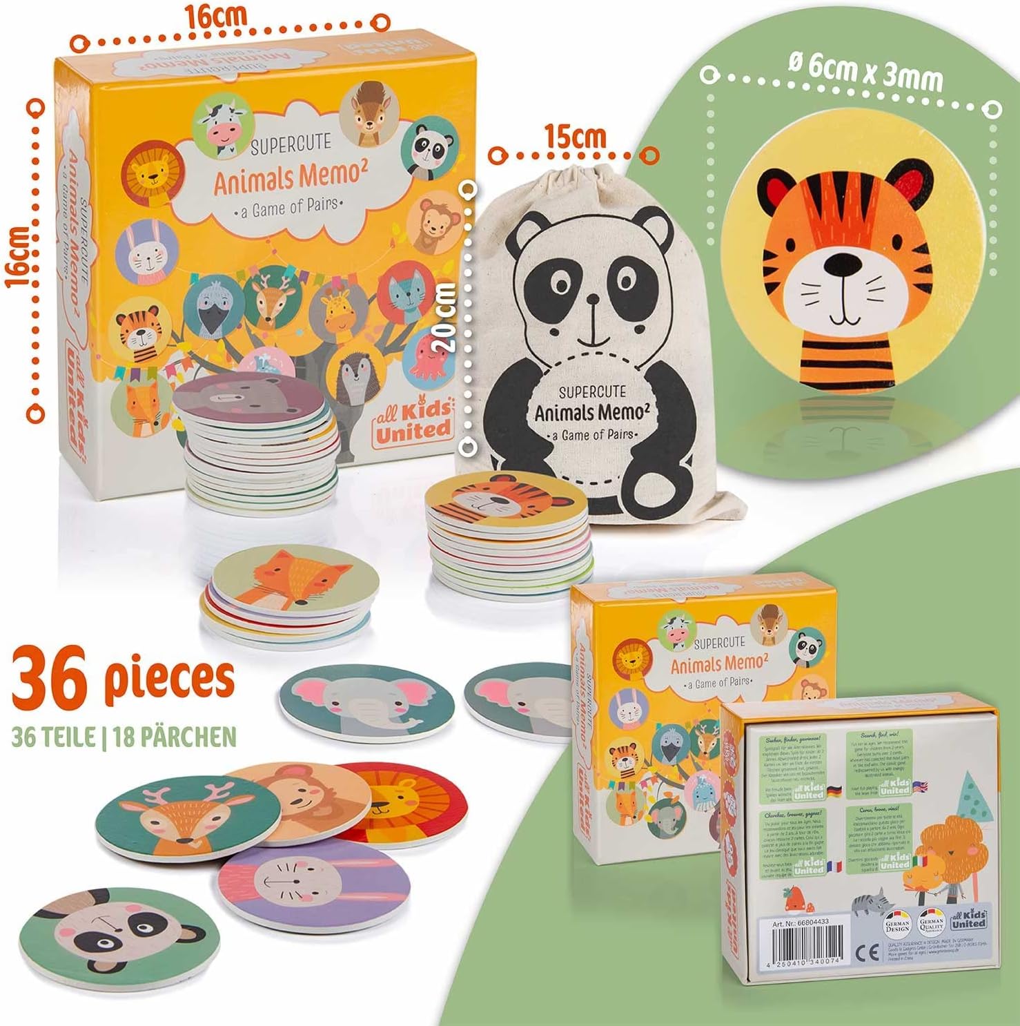 Memo² Holz-Memory für Kinder - Hochwertiges Tier-Gedächtnisspiel