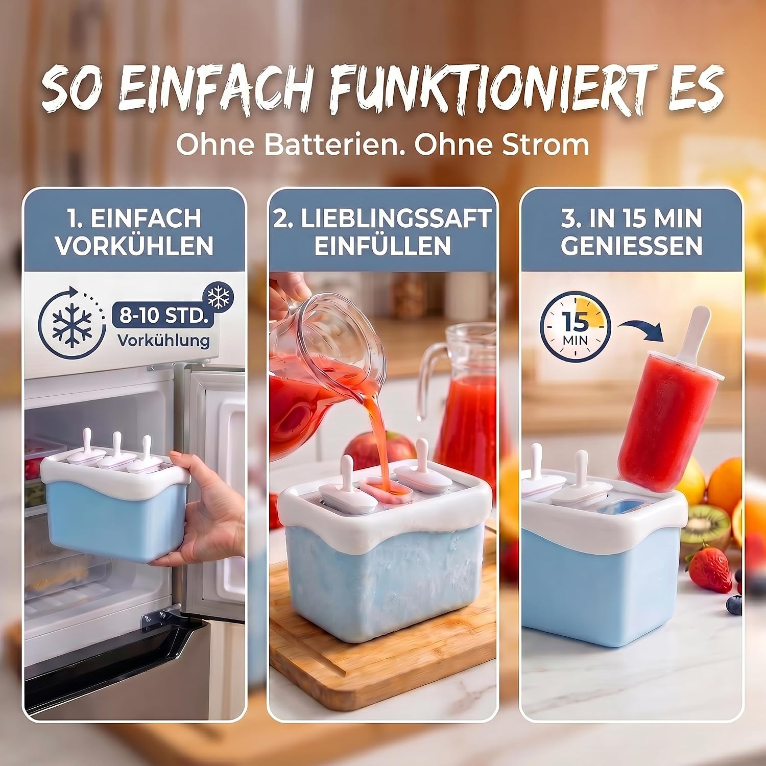 Eismaschine Eis am Stiel - Schneller Eis-Bereiter (15 Min.)