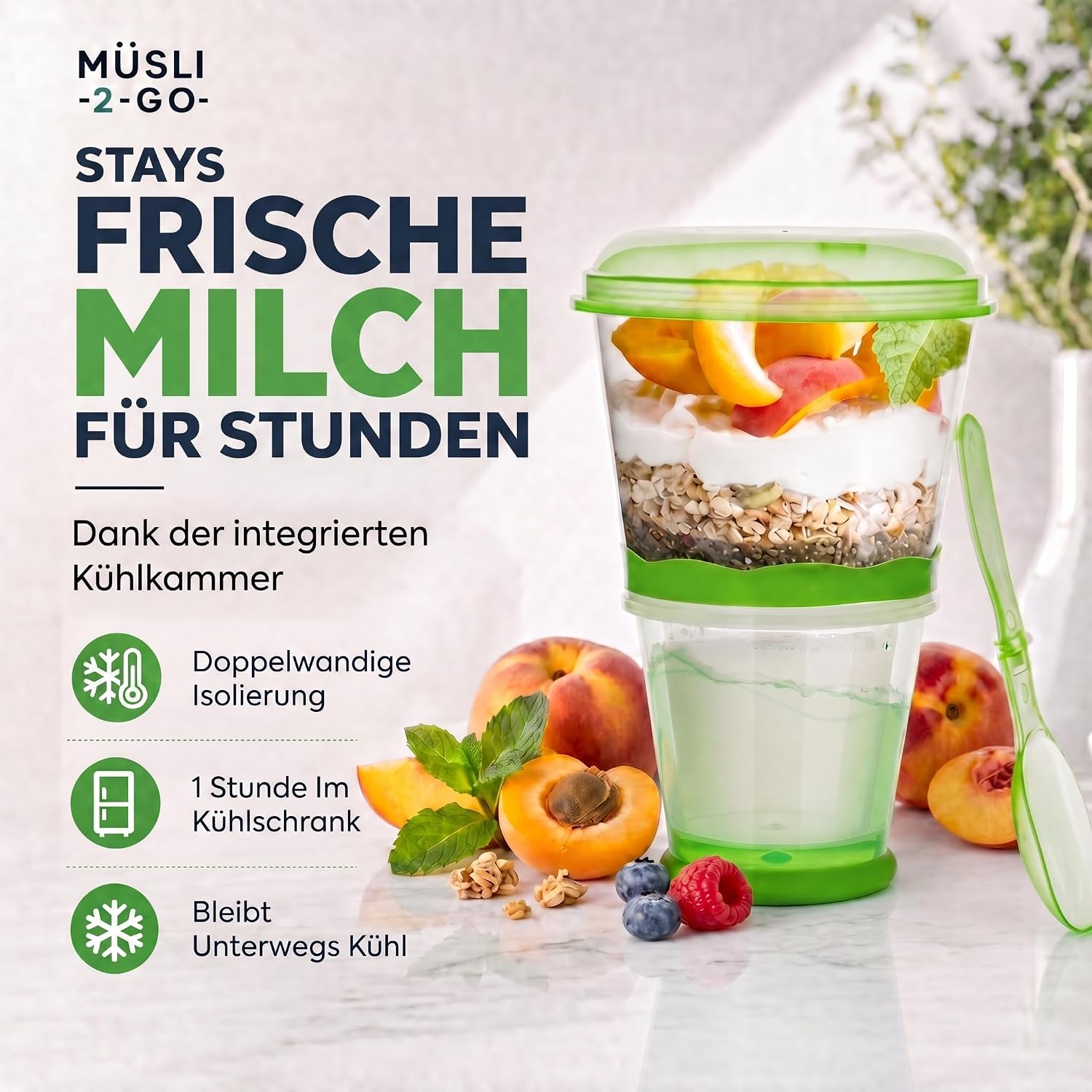 Müsli-to-Go Becher mit Löffel - Dein auslaufsicherer Snack-Begleiter