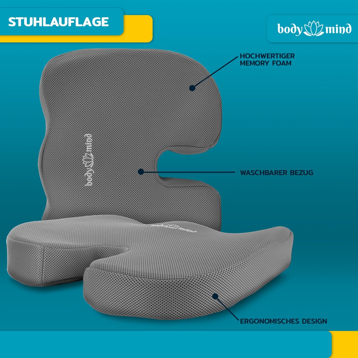 Orthopädisches Keilkissen mit Memory-Foam für Büro & Auto